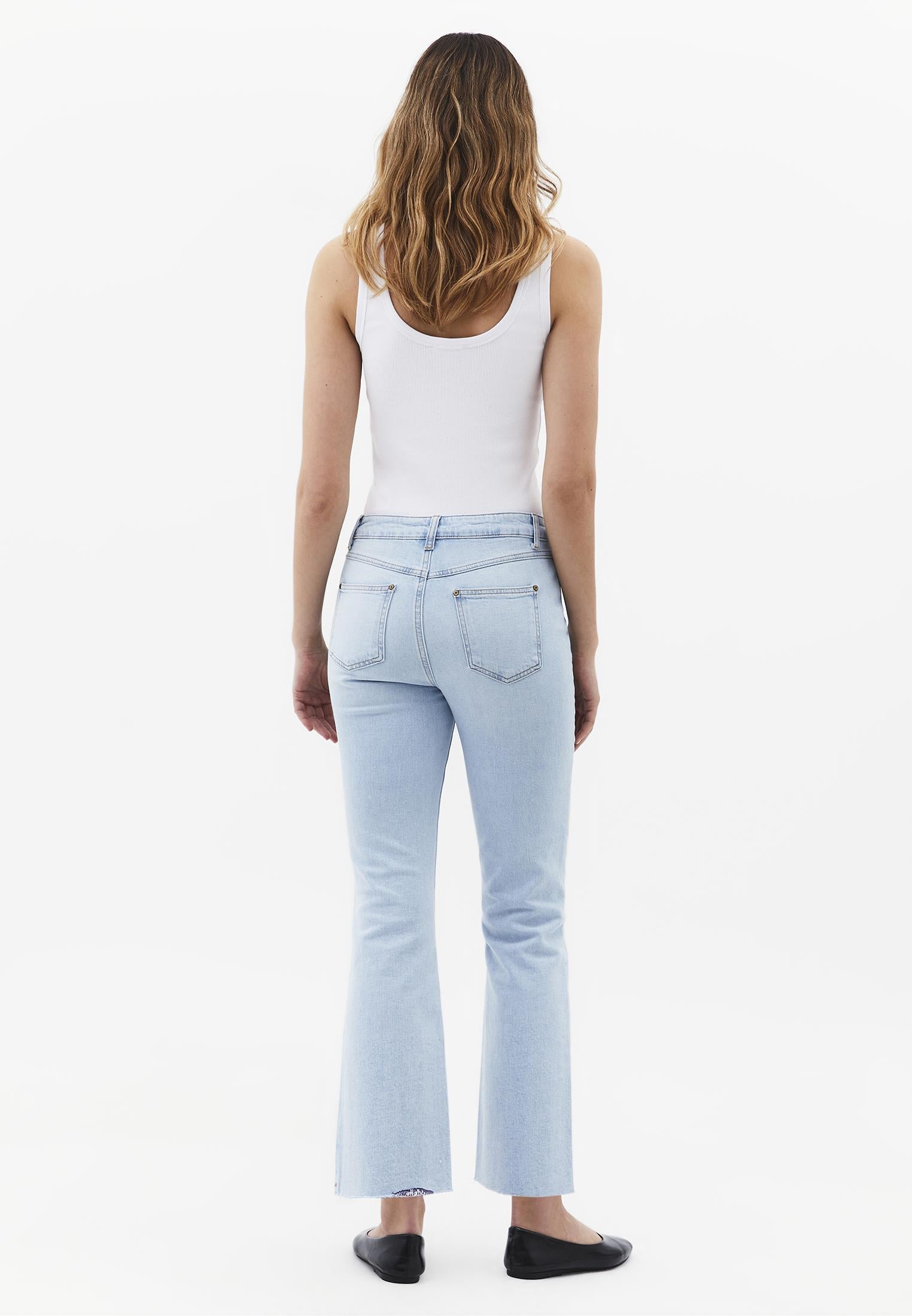 High Waist Pocketed Short Flared Leg Pants - ICE BLUE DENIM
