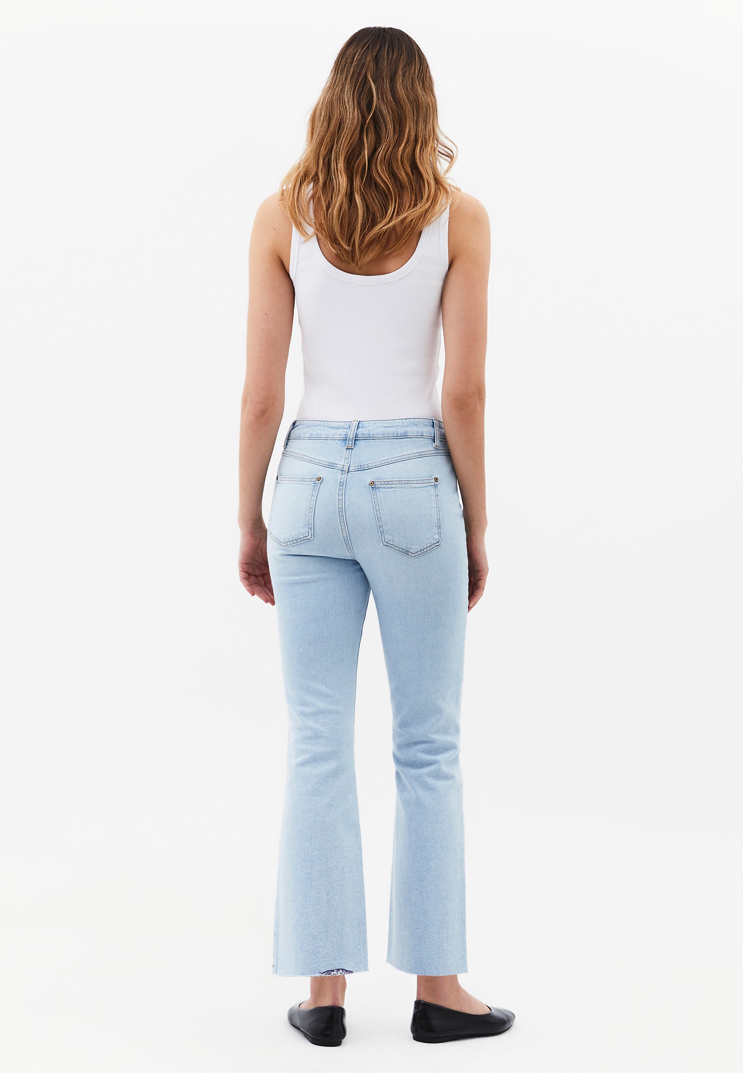 High Waist Pocketed Short Flared Leg Pants - ICE BLUE DENIM