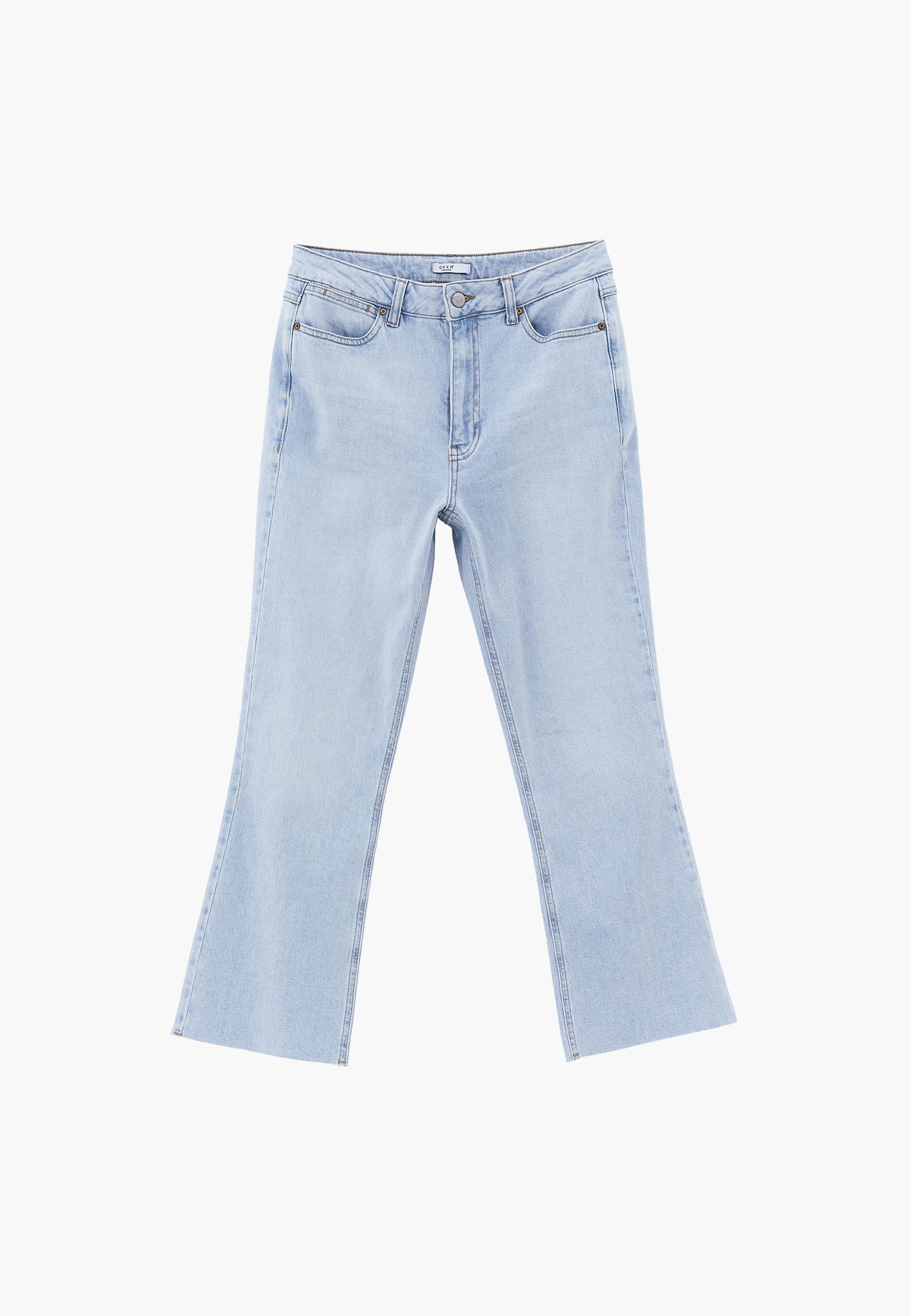 High Waist Pocketed Short Flared Leg Pants - ICE BLUE DENIM