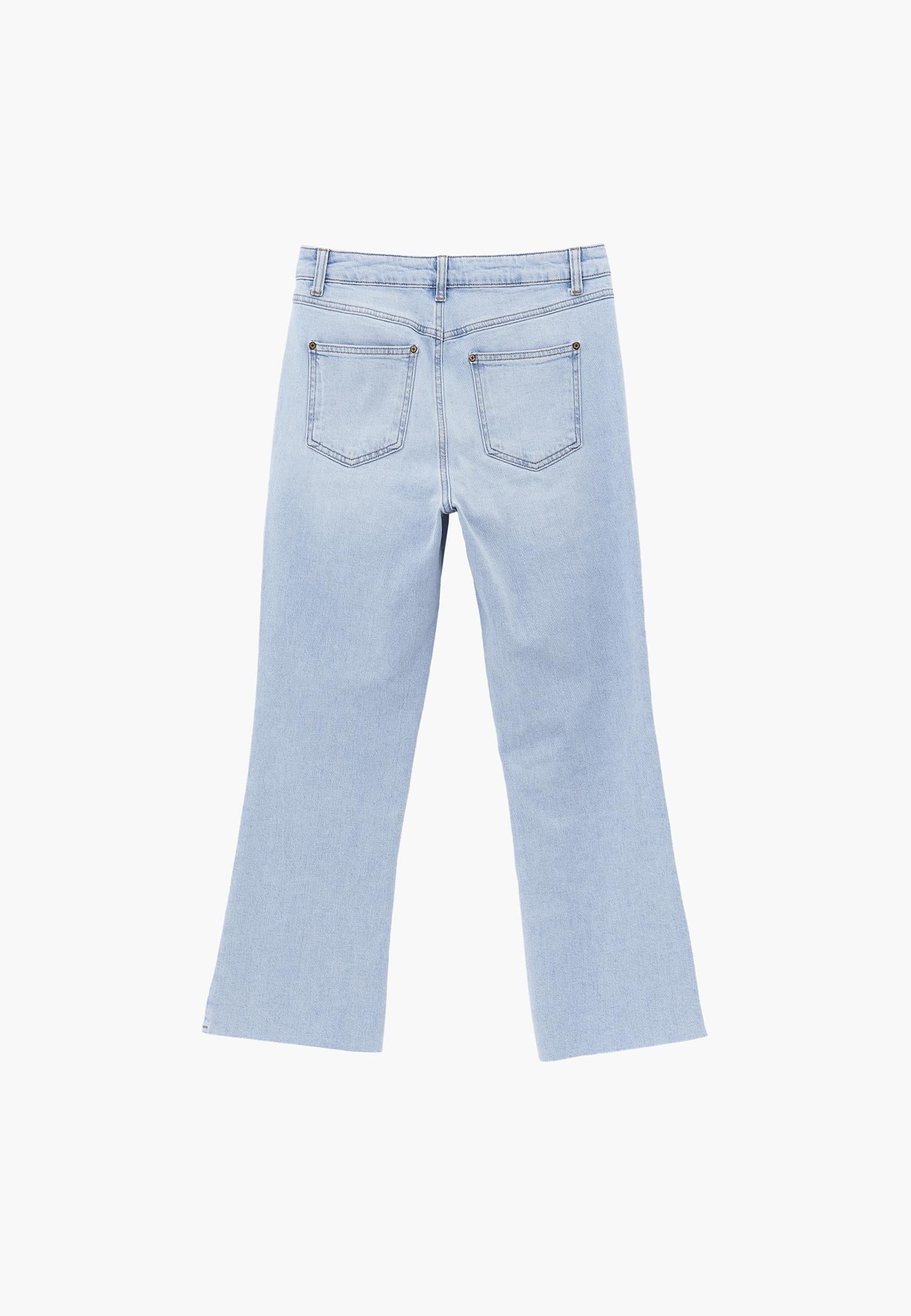 High Waist Pocketed Short Flared Leg Pants - ICE BLUE DENIM