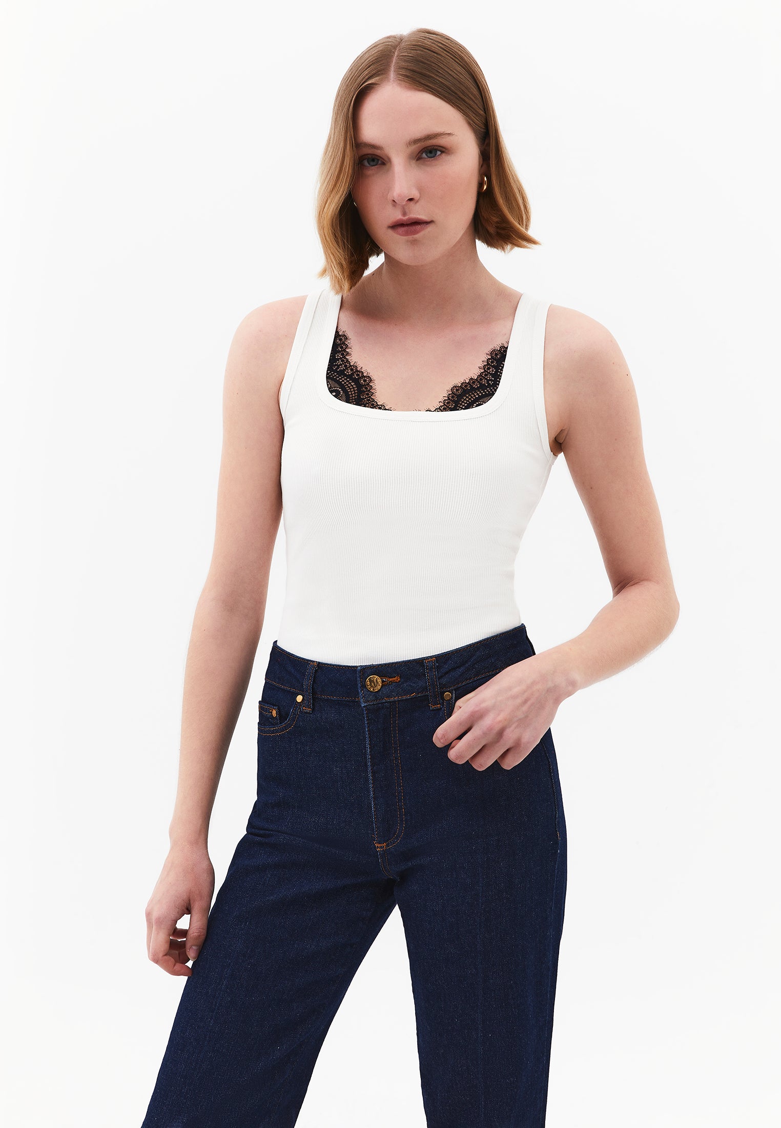Square Neck Bodycon Tank Top - ICE MILK