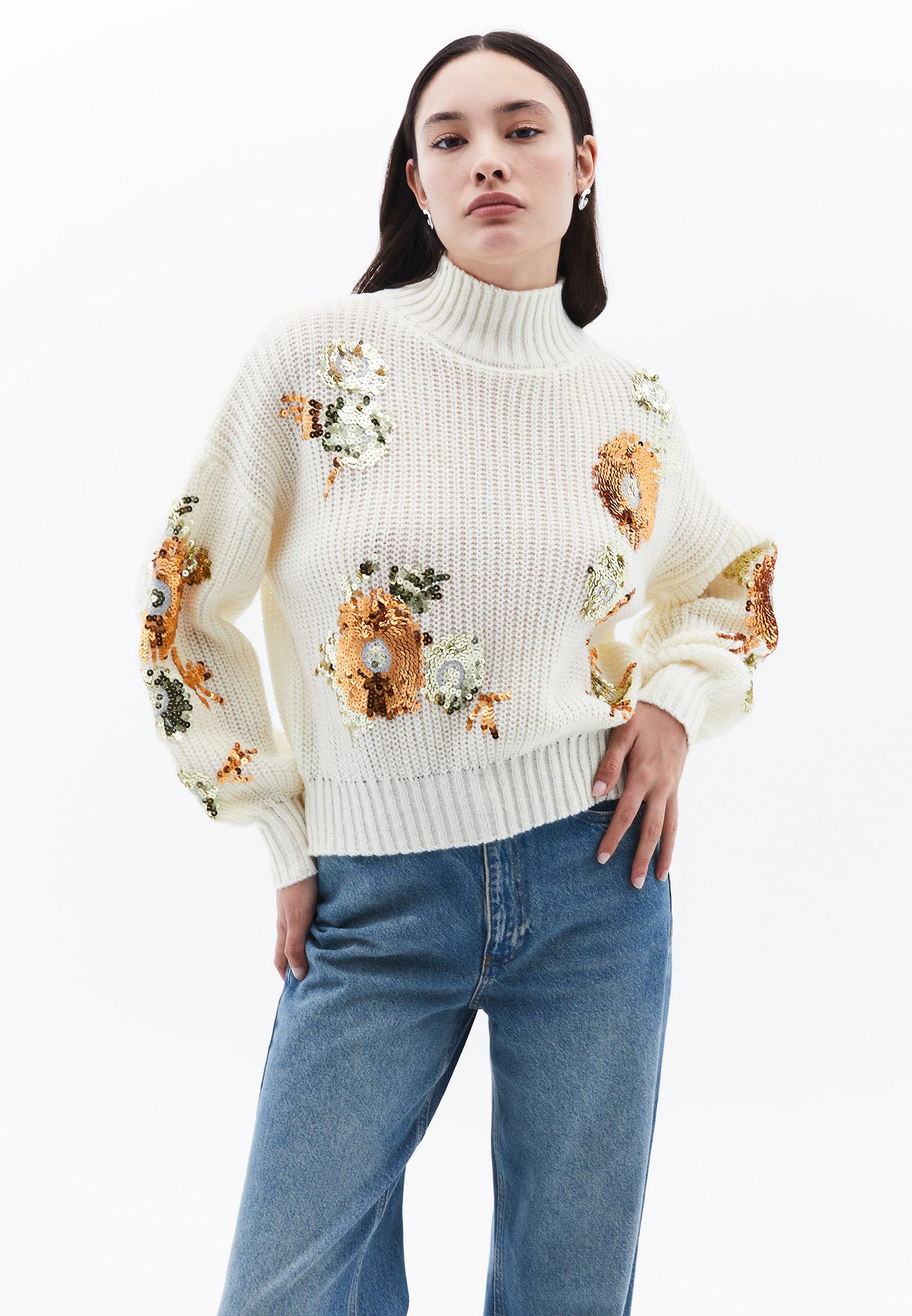High Neck Sequin Sweater - ICE MILK