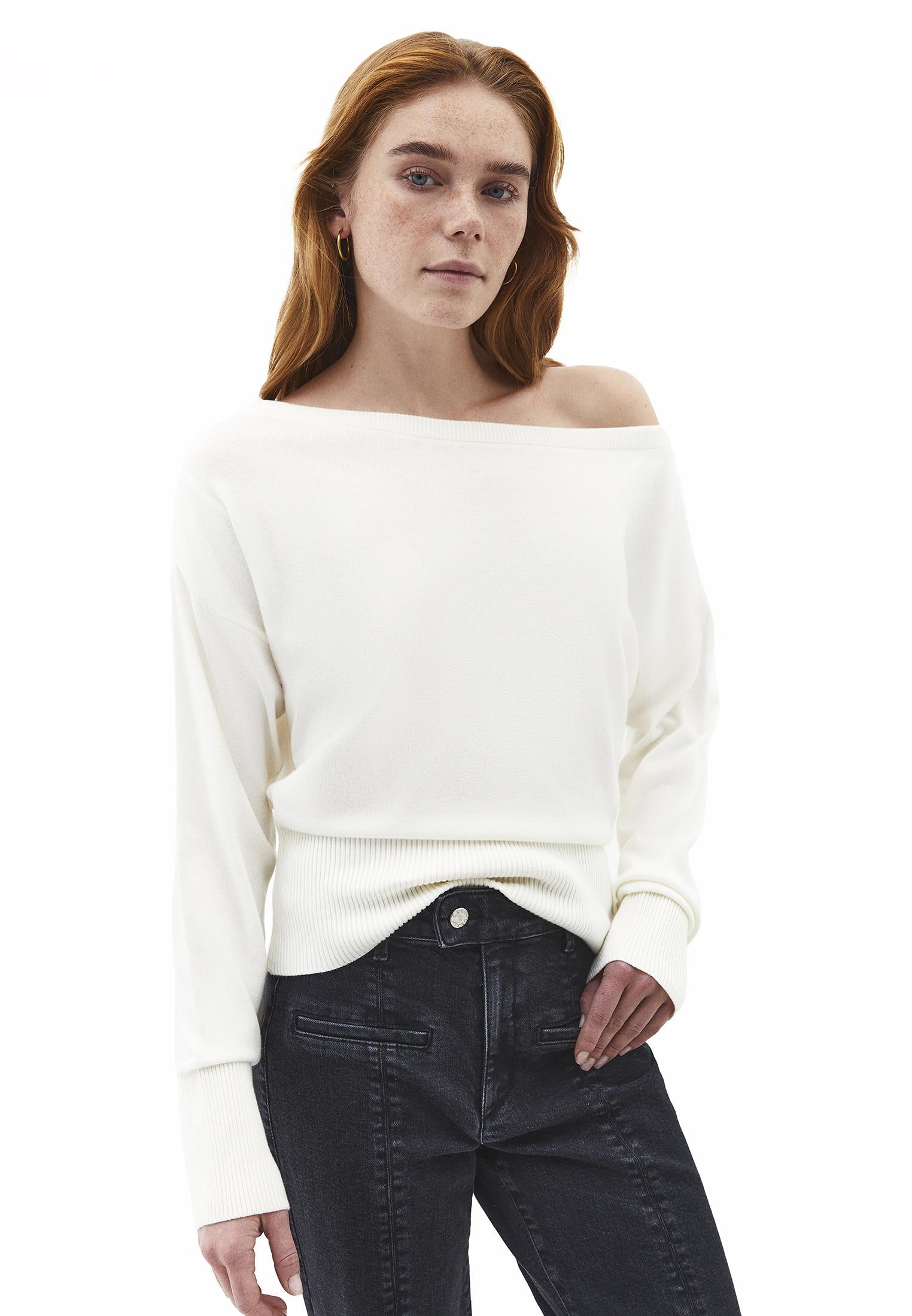 Boat Neck Long Sleeve Sweater - ICE MILK