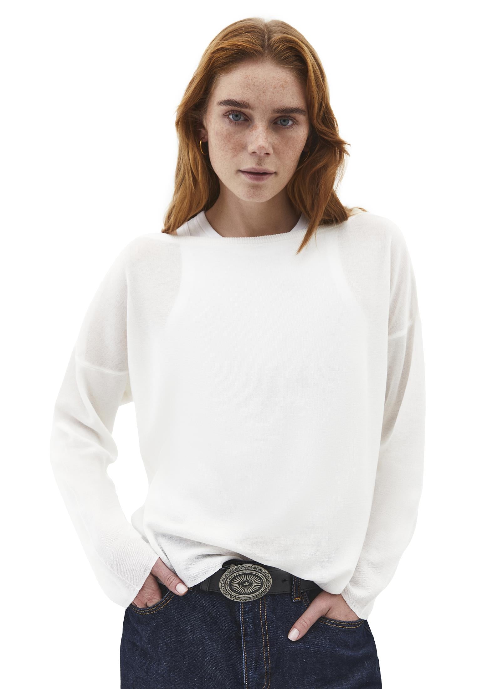 Boat Neck Long Sleeve Sweater - ICE MILK
