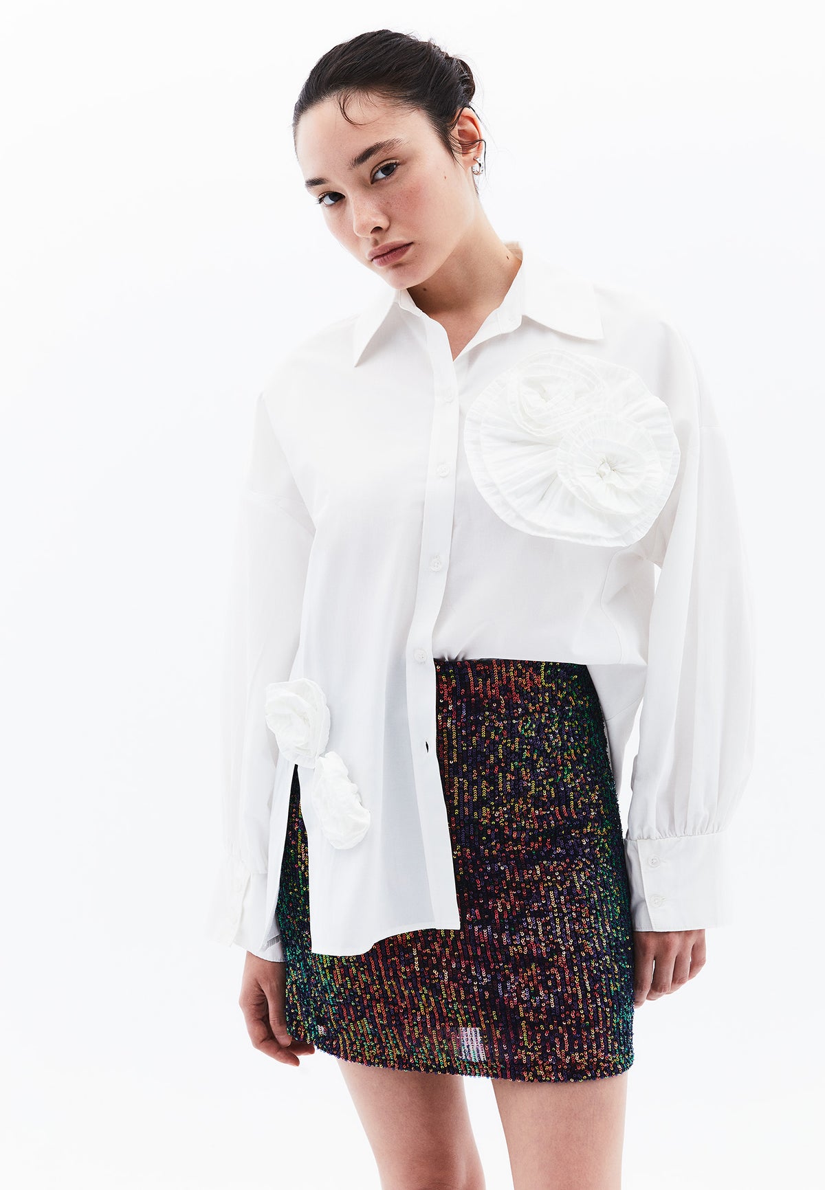Stone Detailed Oversize Shirt - ICE MILK