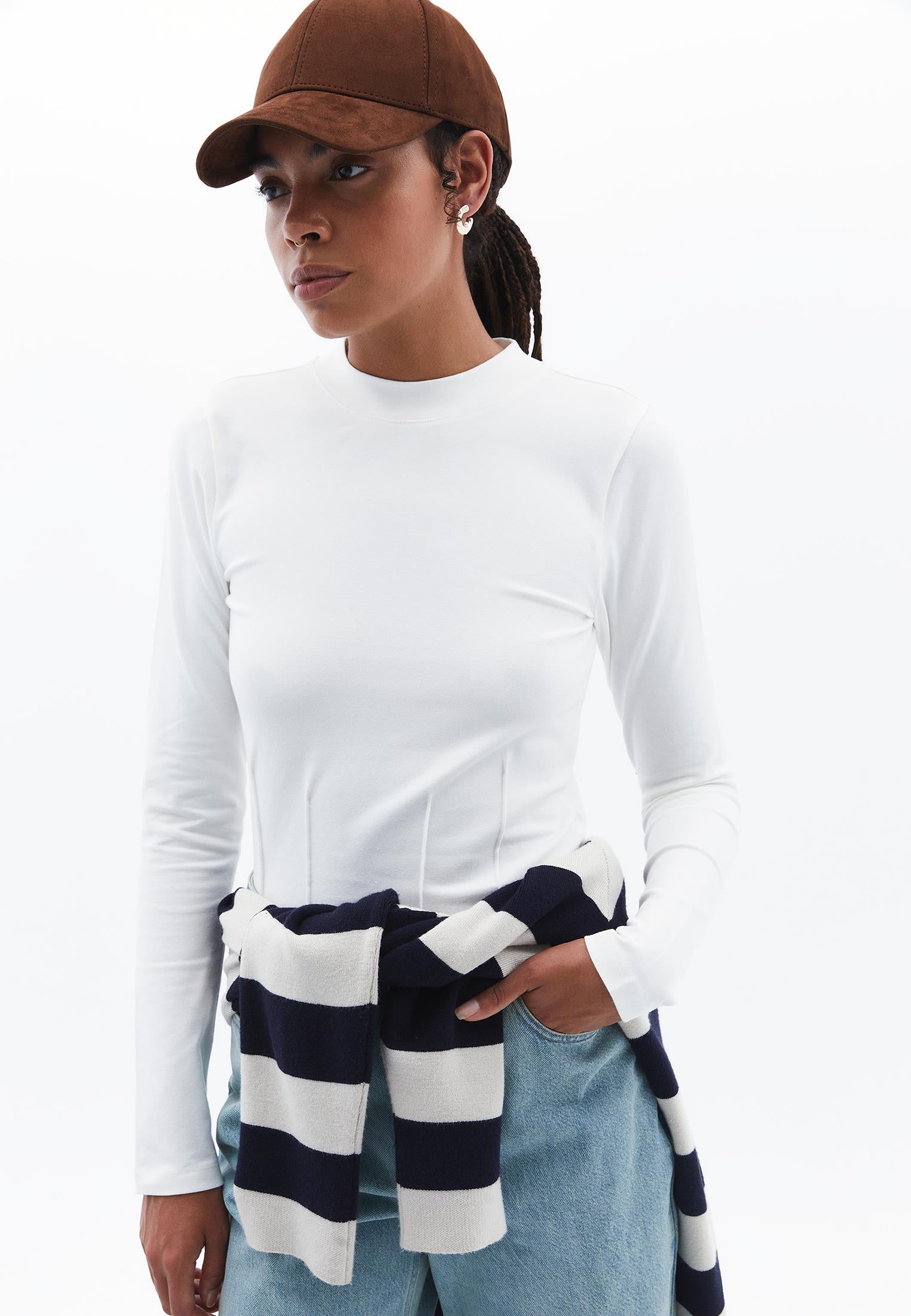 High Neck Long Sleeve T-Shirt - ICE MILK