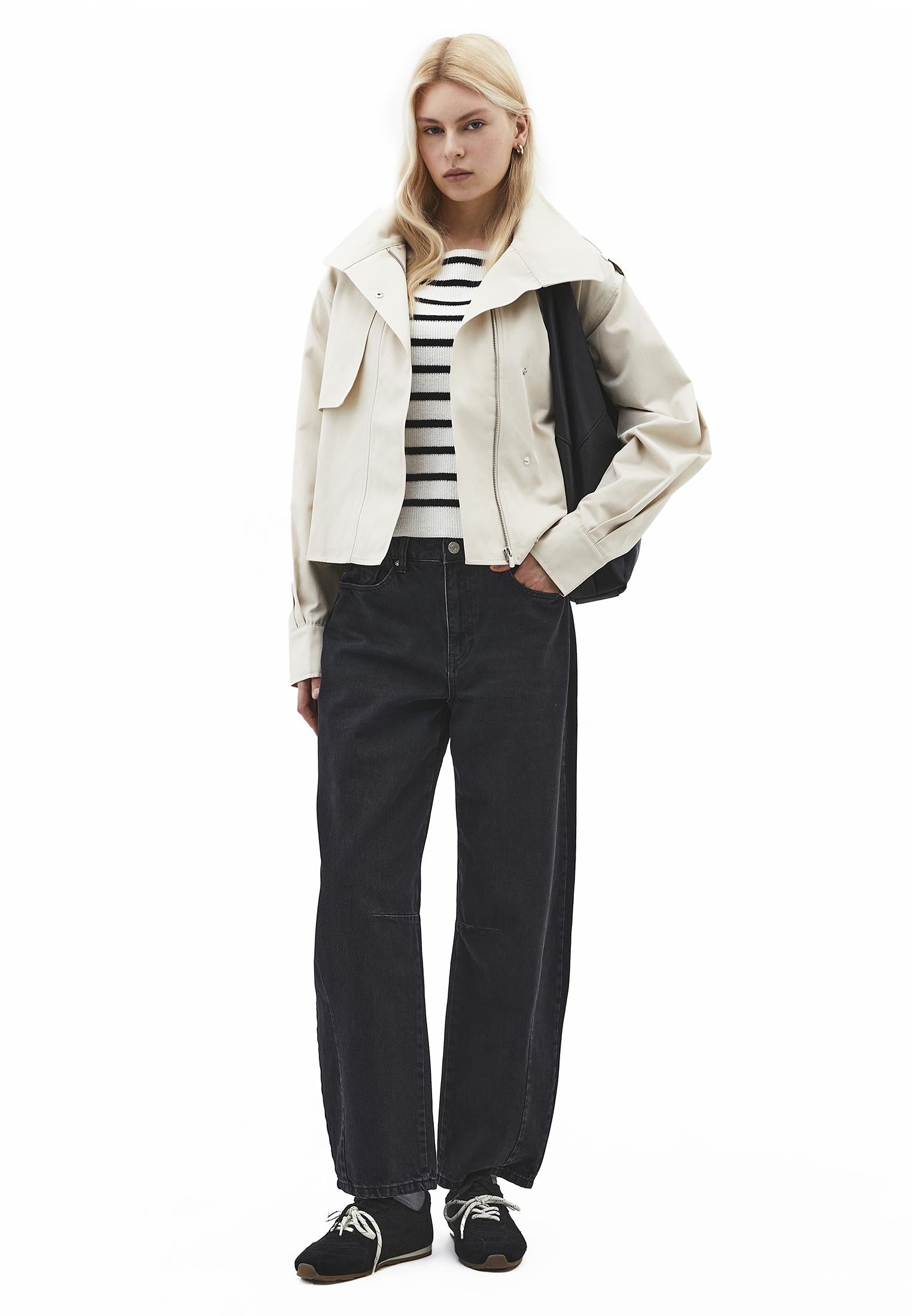 Boat Neck Striped Sweater - BLACK/ICE MILK