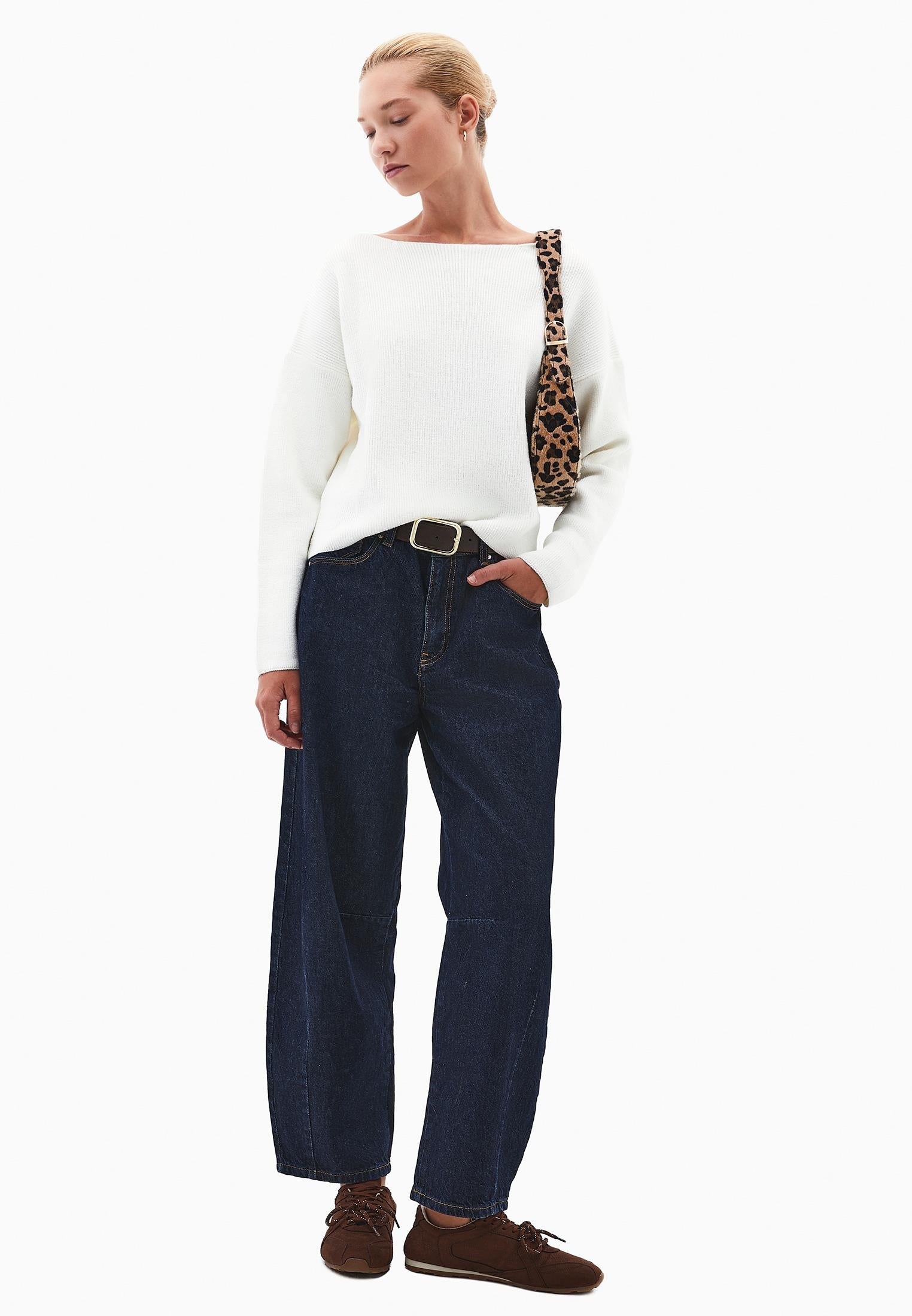 Boat Neck Polyamide Sweater - ICE MILK