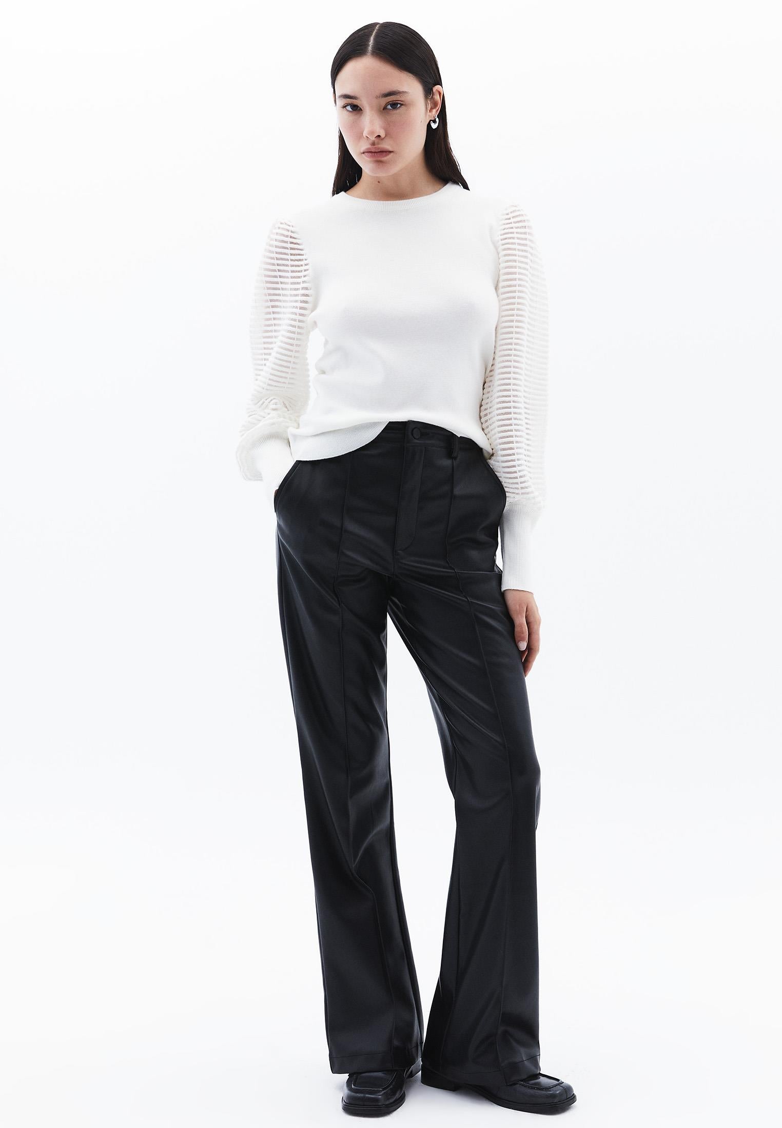 Crew Neck Long Sleeve Standard Knit Sweater - ICE MILK