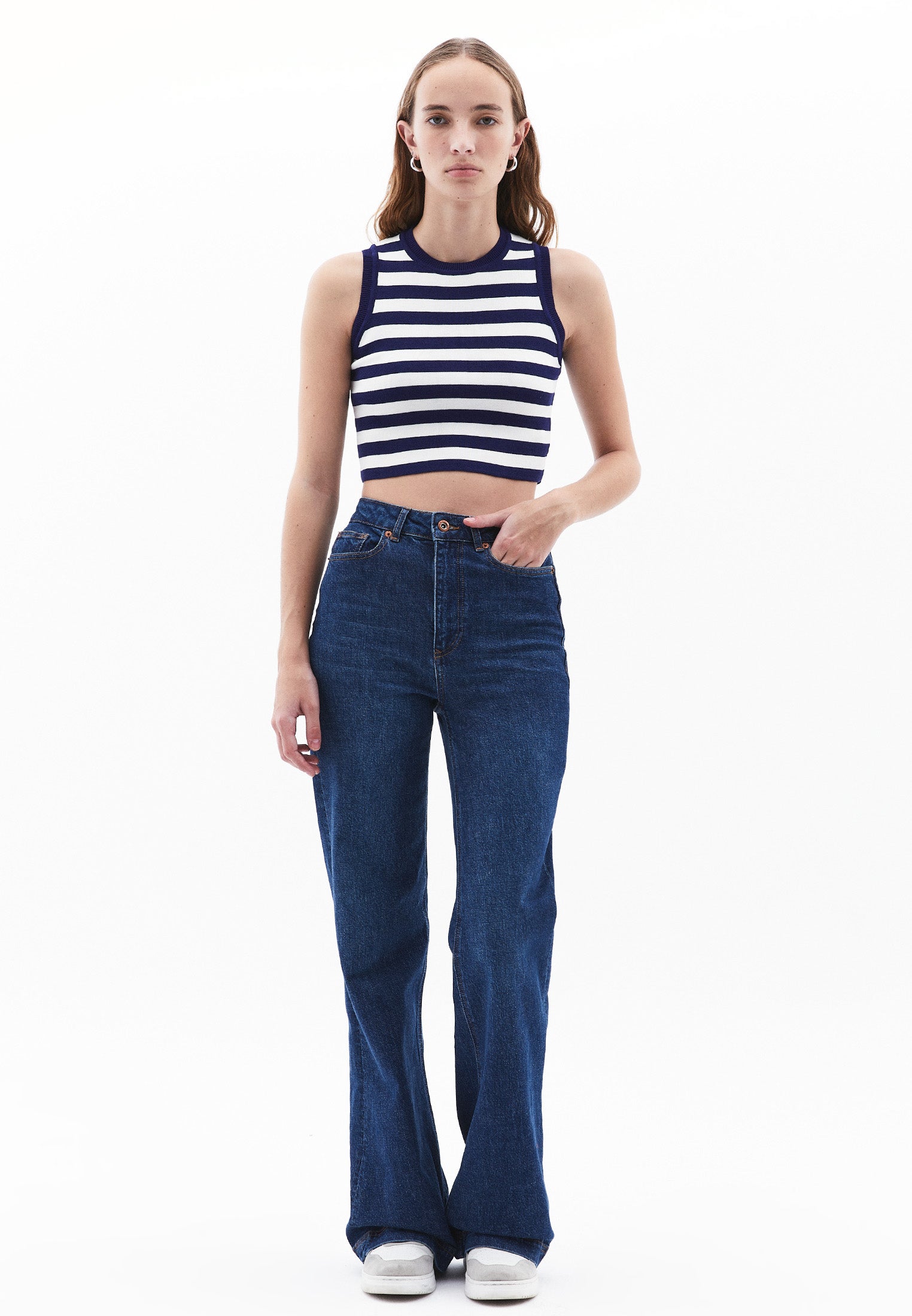 Sleeveless Crew Neck Crop Top - OCEAN CAVERN/ICE MILK