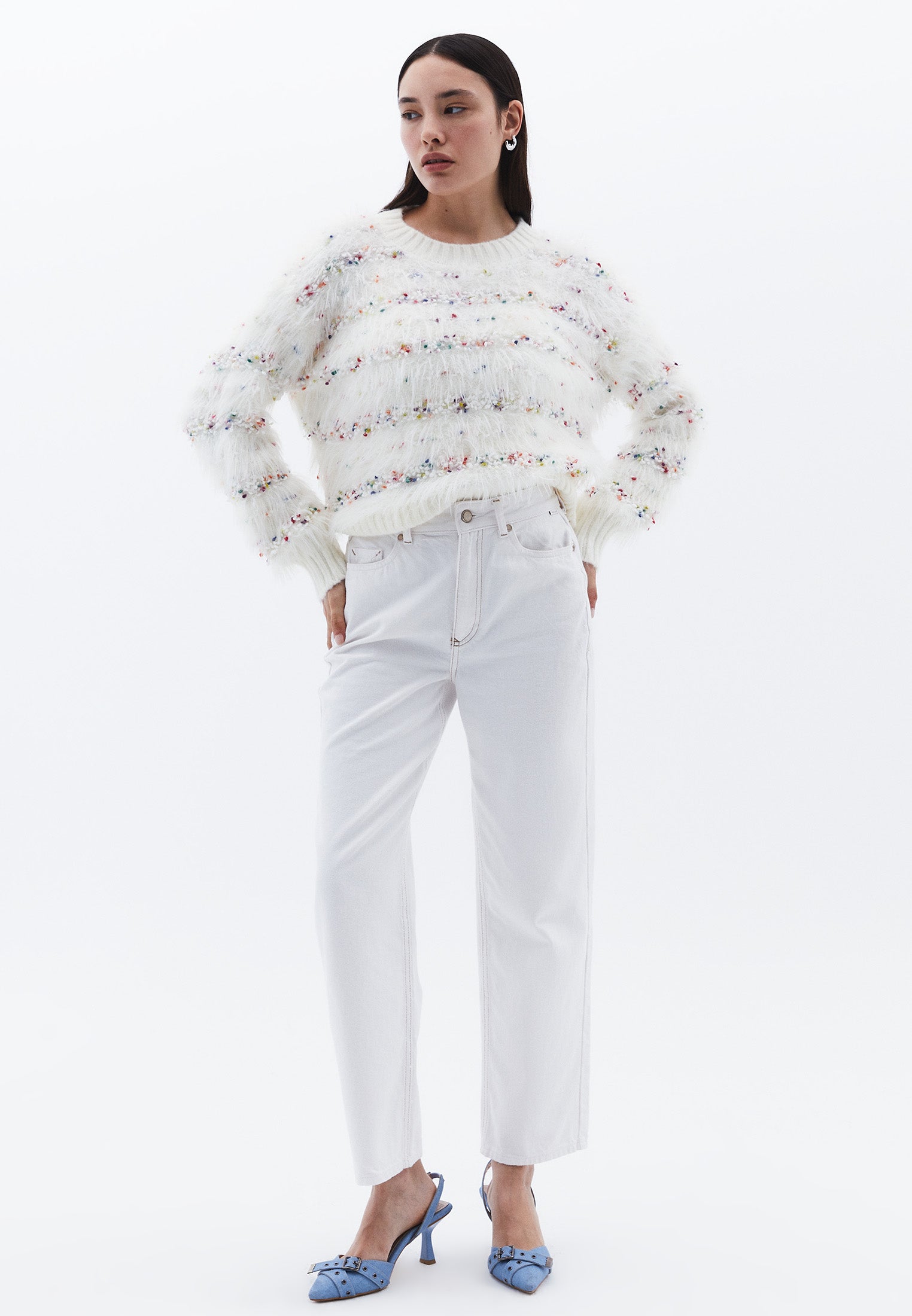 High Neck Long Sleeve Sweater With Tassel Details - ICE MILK