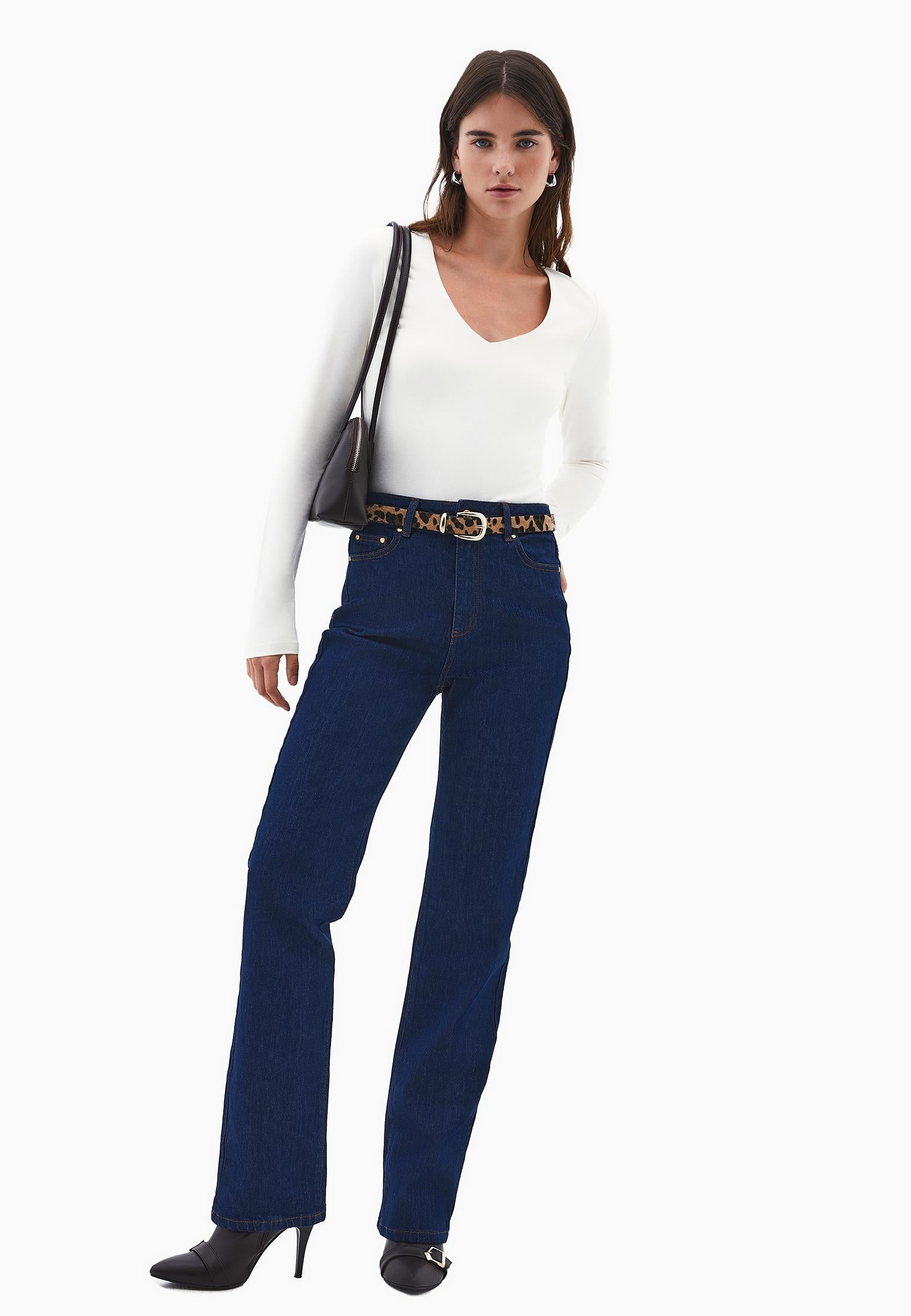 V Neck Long Sleeve Bodycon T-Shirt - ICE MILK
