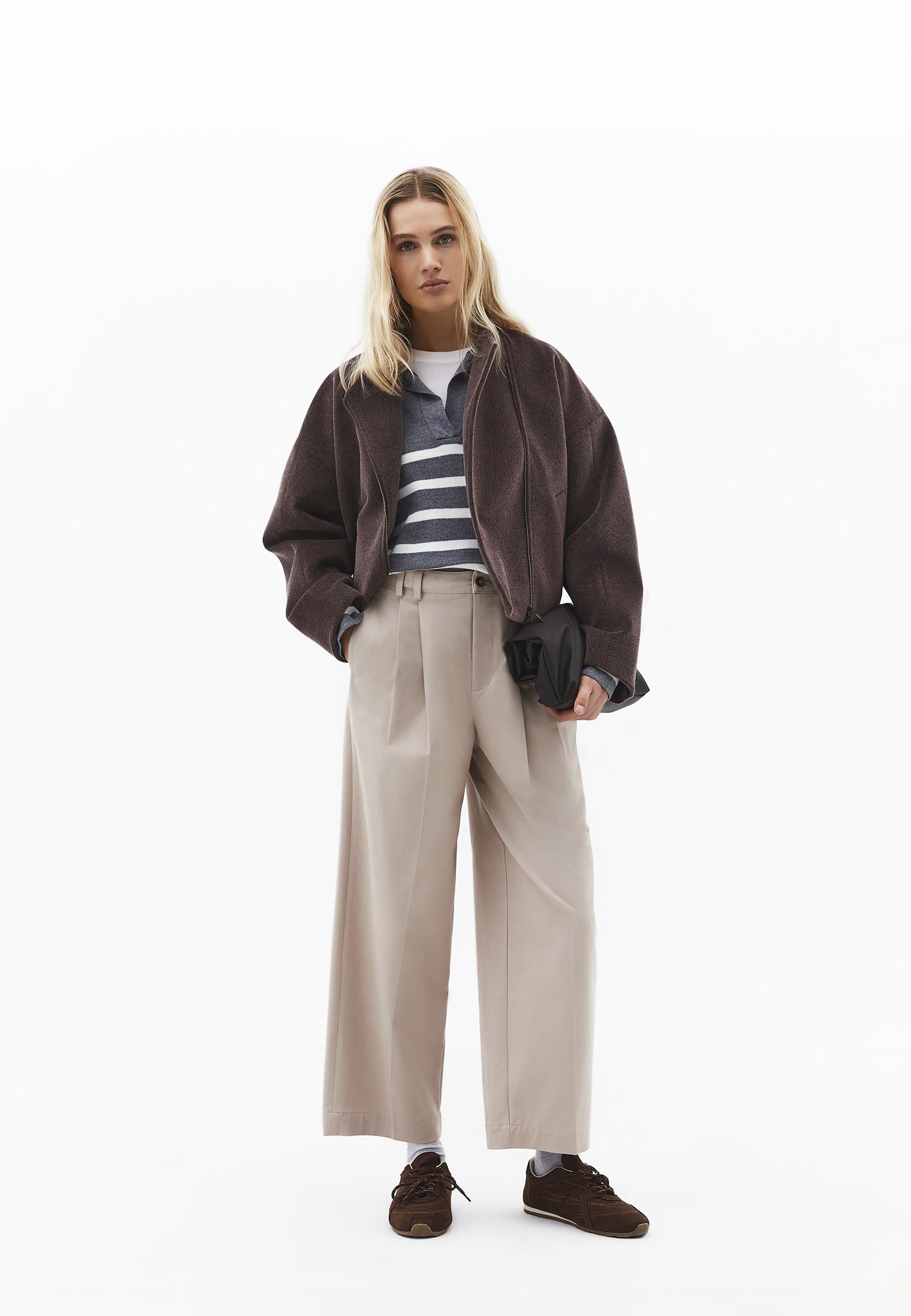 Striped Polo Collar Knit Sweater - BRUSHED NICKEL/ICE MILK