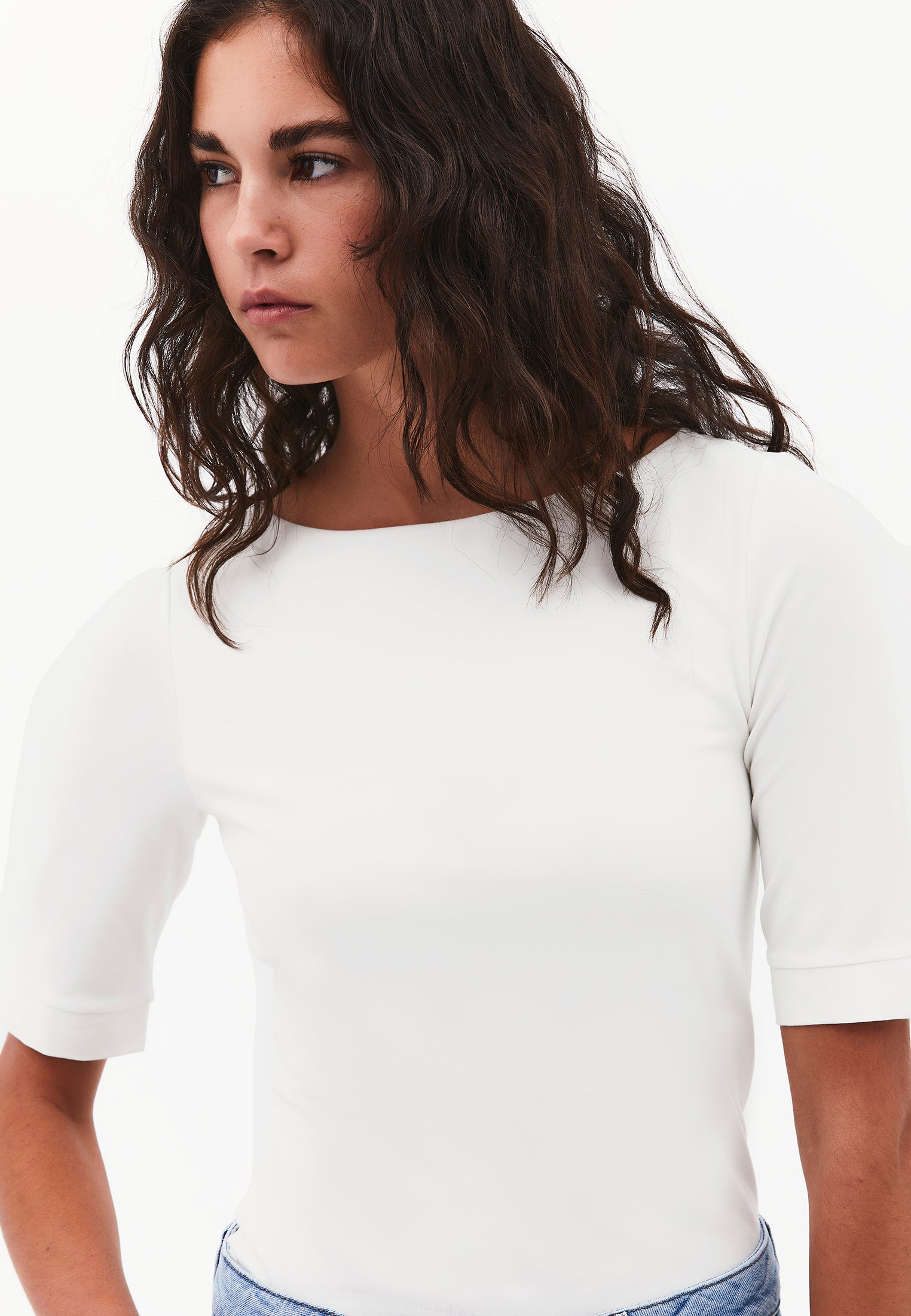 Boat Neck Half Sleeve Bodycon T-Shirt - ICE MILK