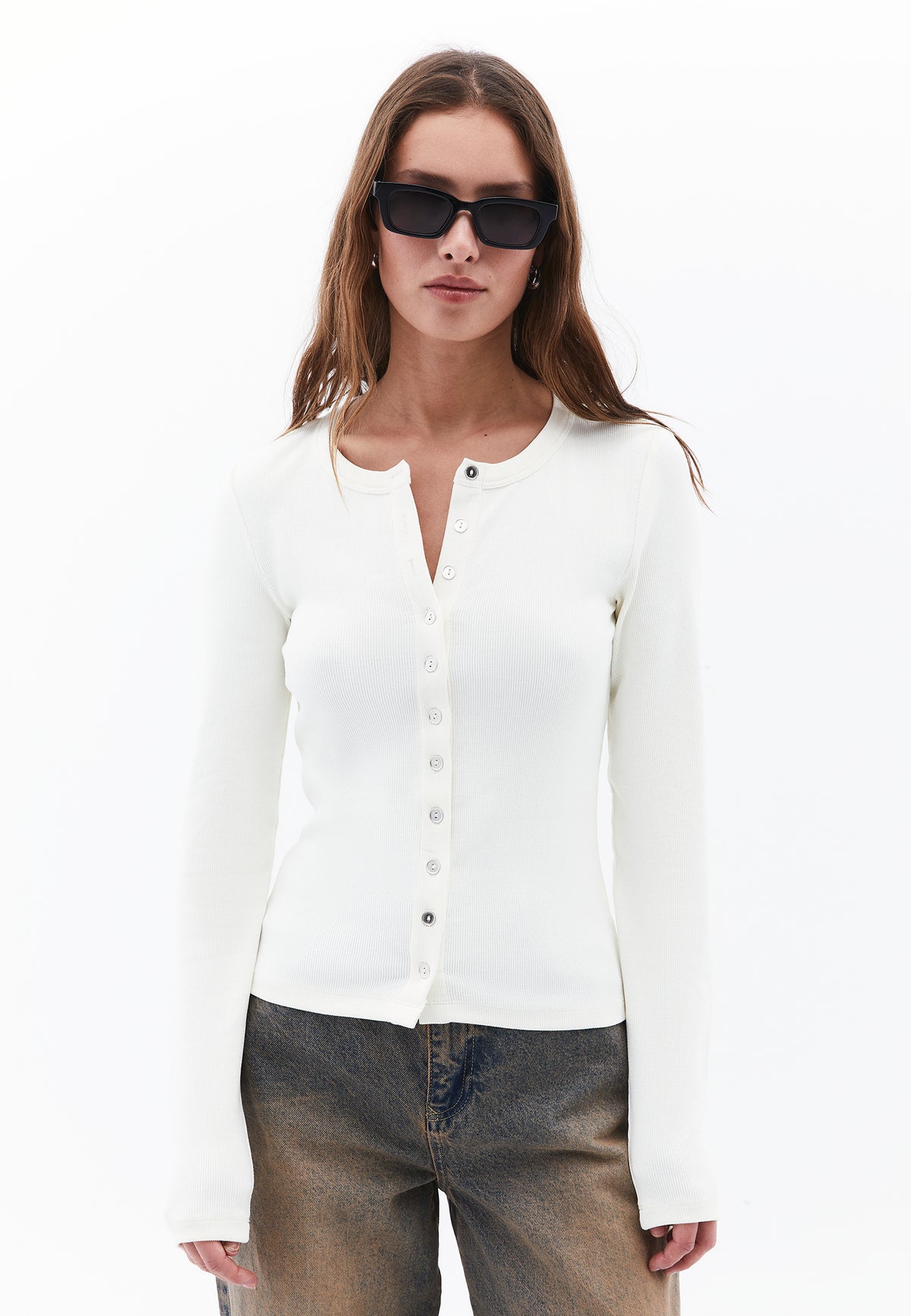 Crew Neck Long Sleeve T Shirt - ICE MILK
