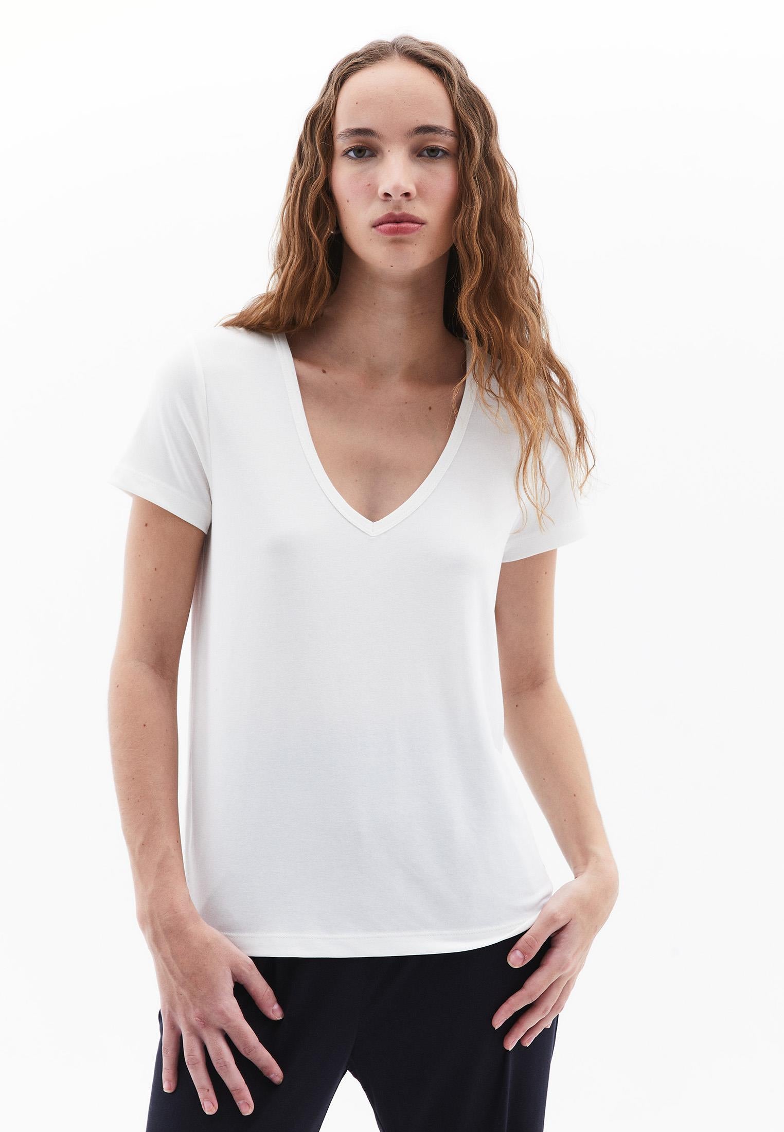 V Neck Loose Fit T-Shirt - ICE MILK