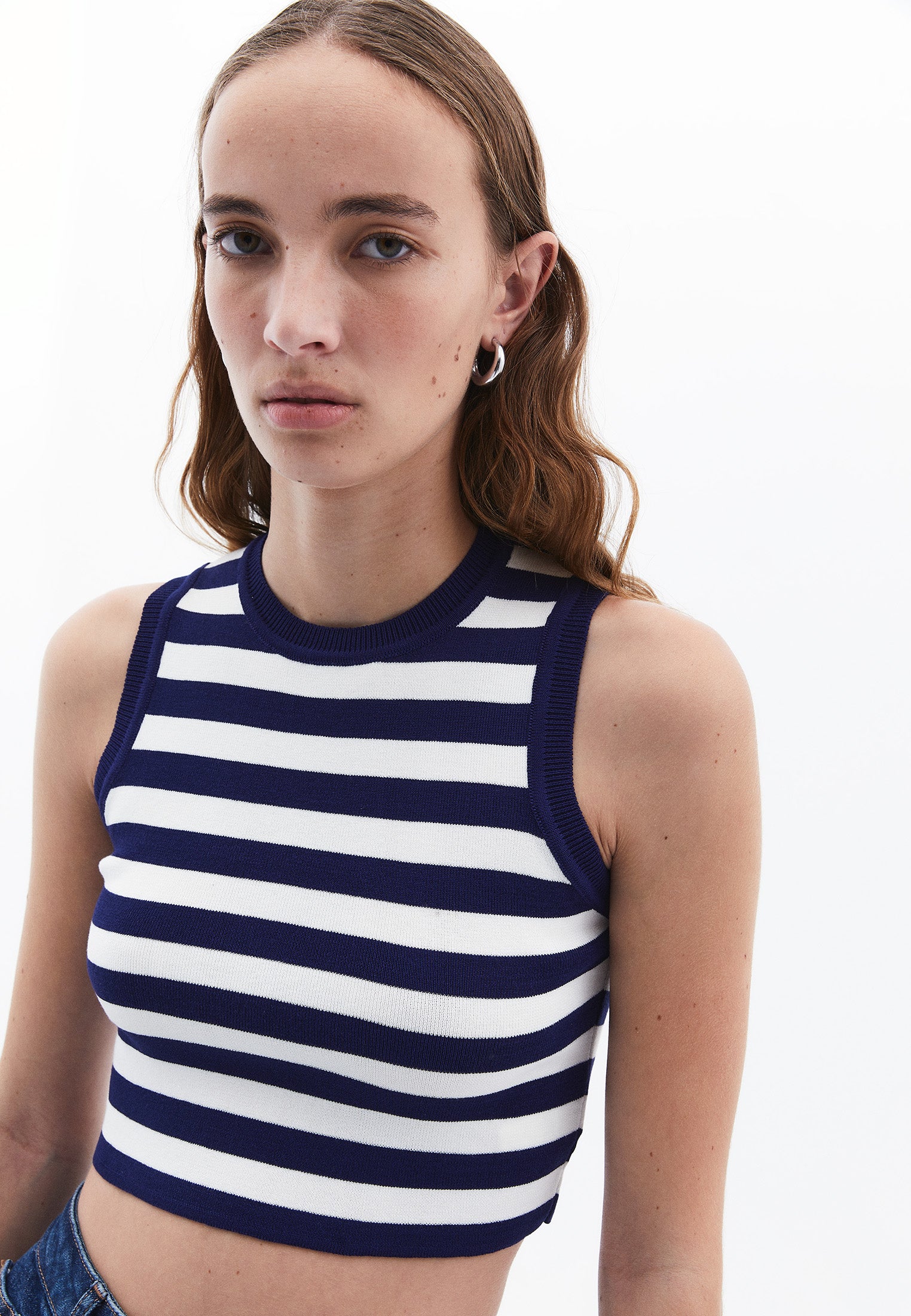 Sleeveless Crew Neck Crop Top - OCEAN CAVERN/ICE MILK