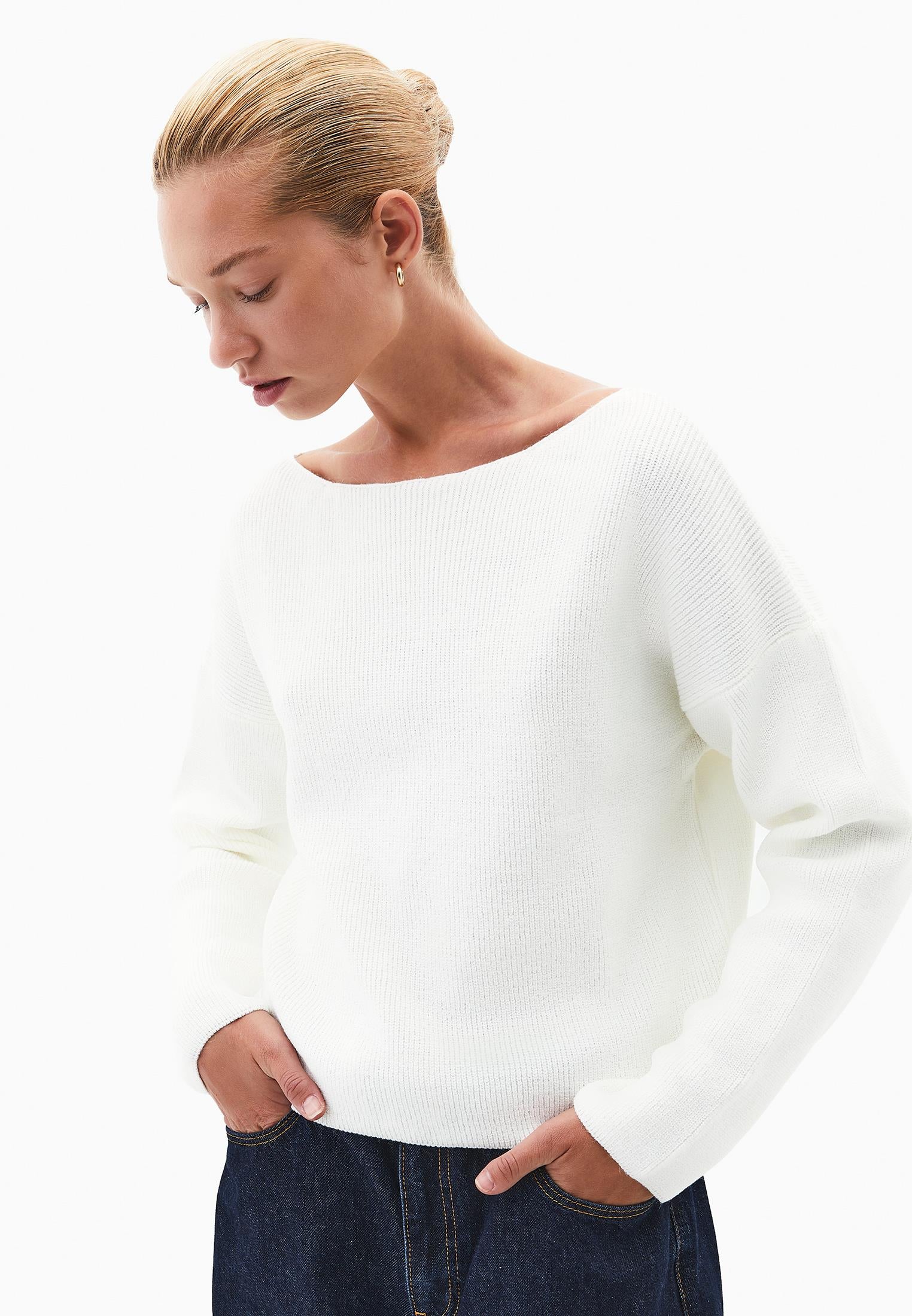 Boat Neck Polyamide Sweater - ICE MILK