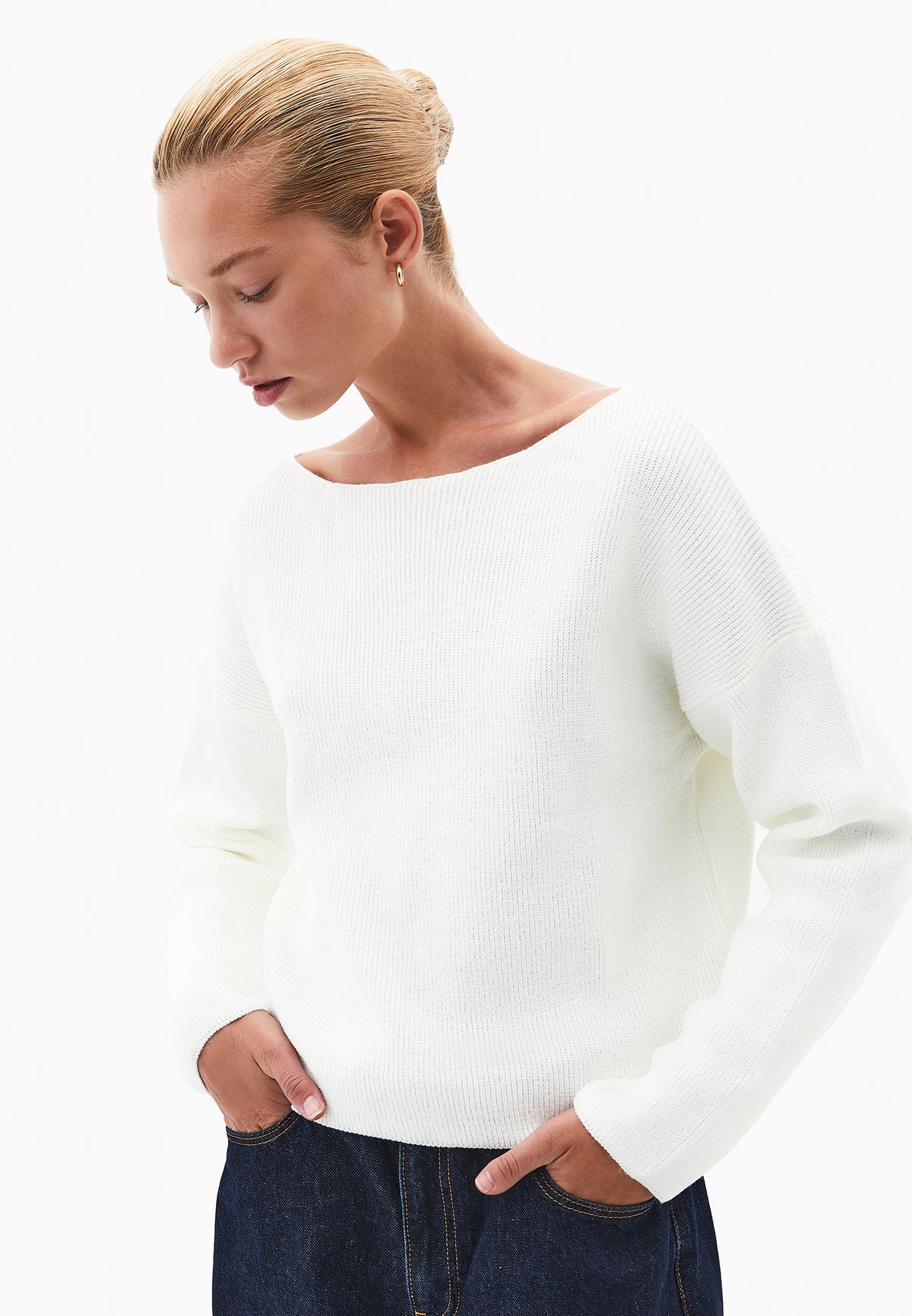 Boat Neck Polyamide Sweater - ICE MILK