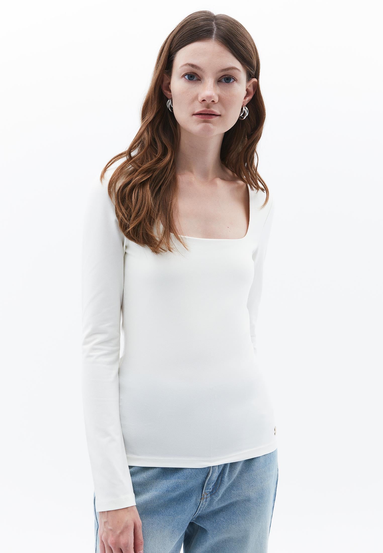 Square Neck Long Sleeve T-Shirt - ICE MILK