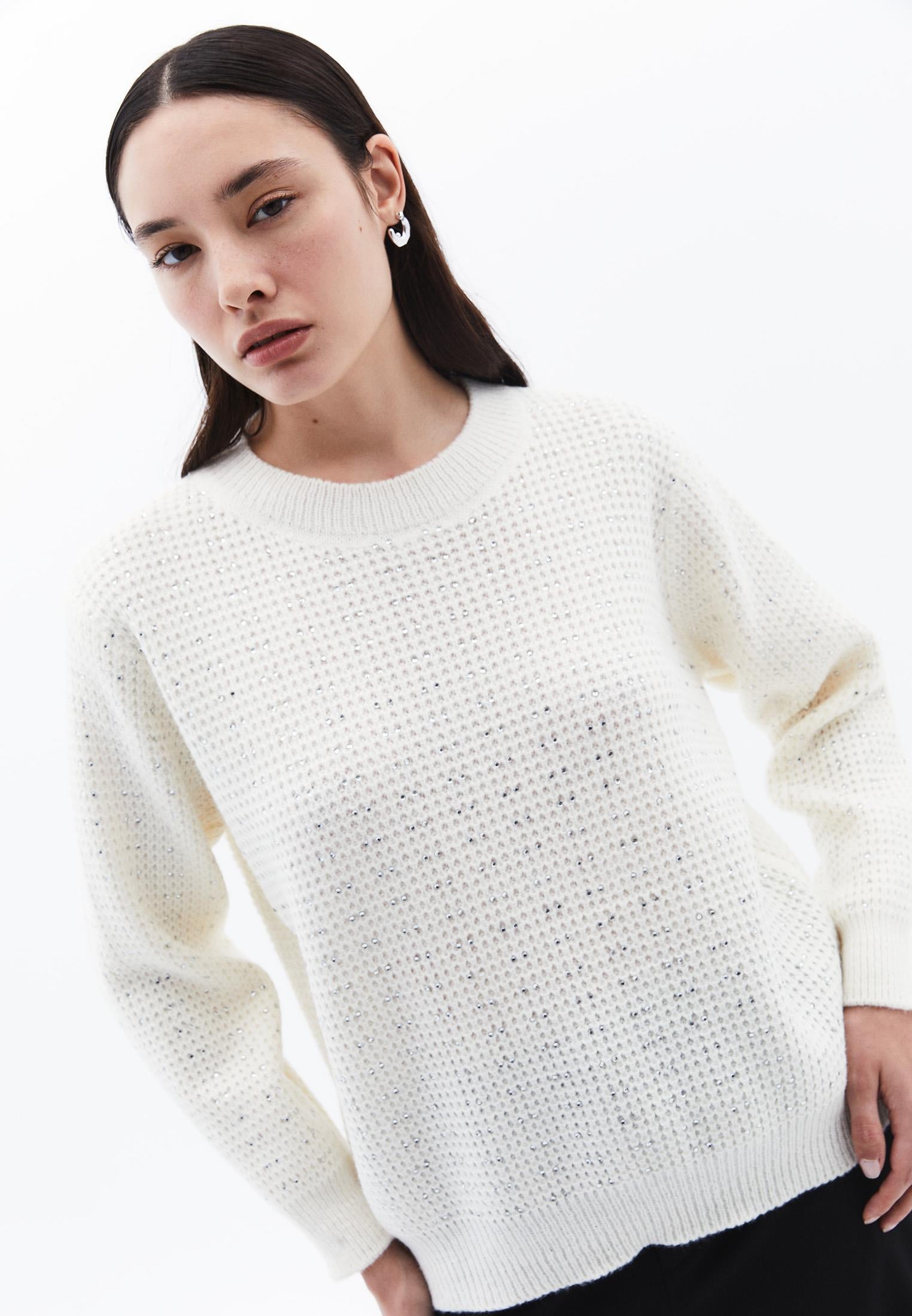 Crew Neck Long Sleeve Sweater - ICE MILK