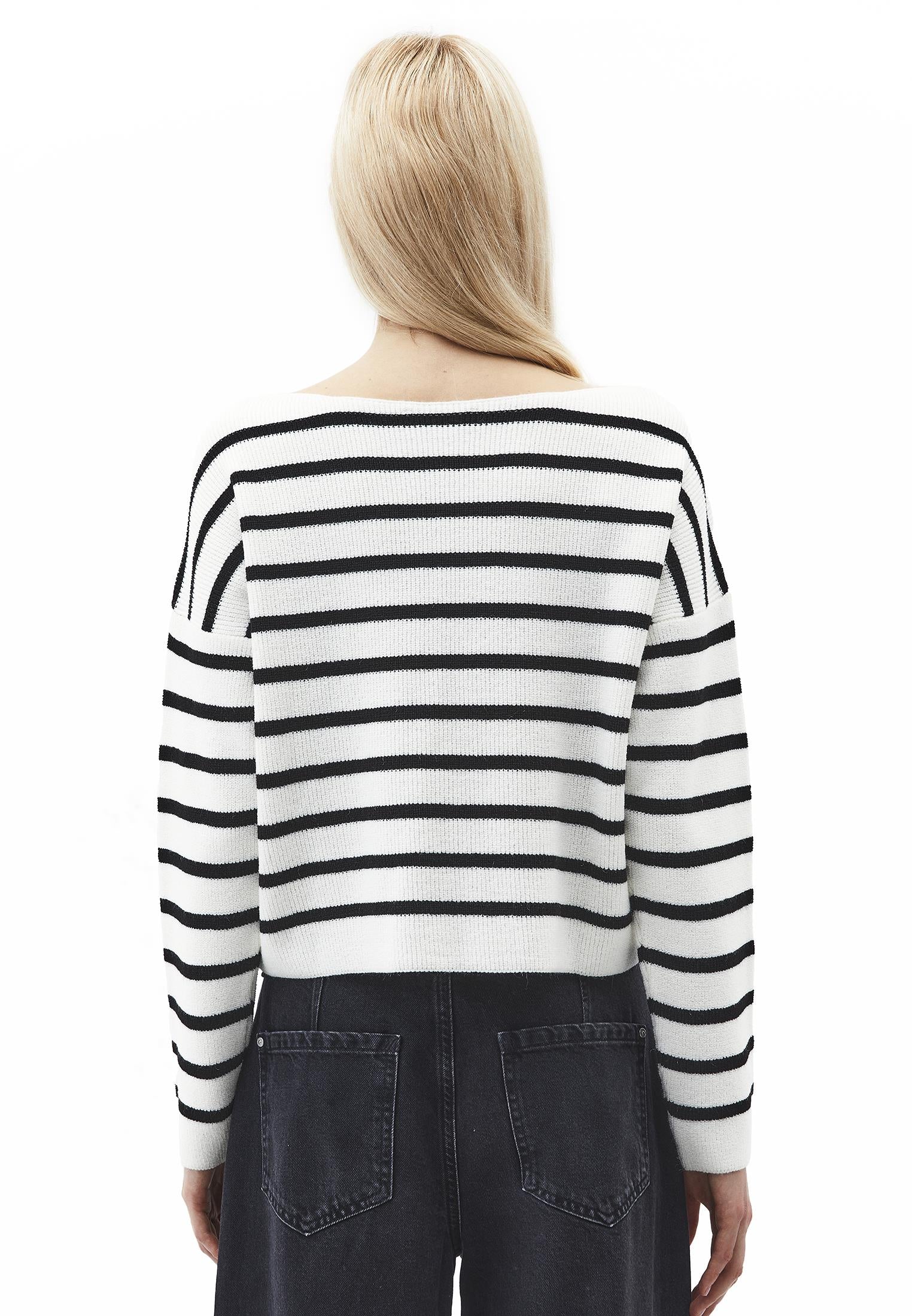 Boat Neck Striped Sweater - BLACK/ICE MILK