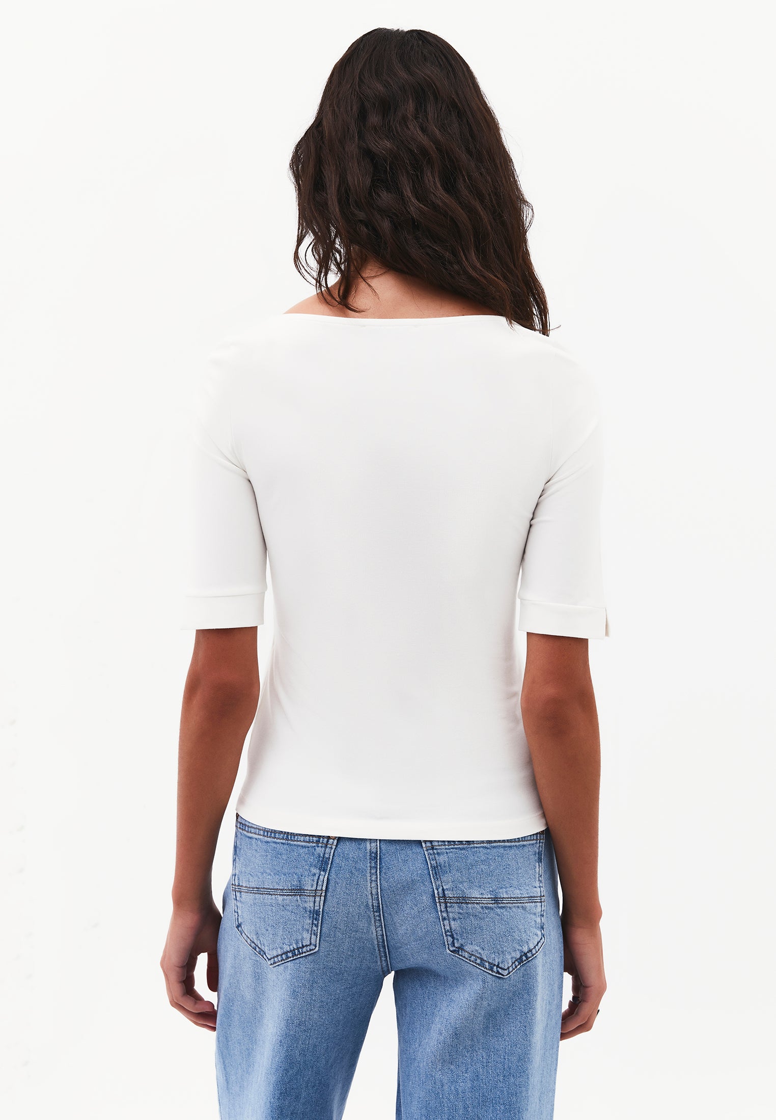 Boat Neck Half Sleeve Bodycon T-Shirt - ICE MILK