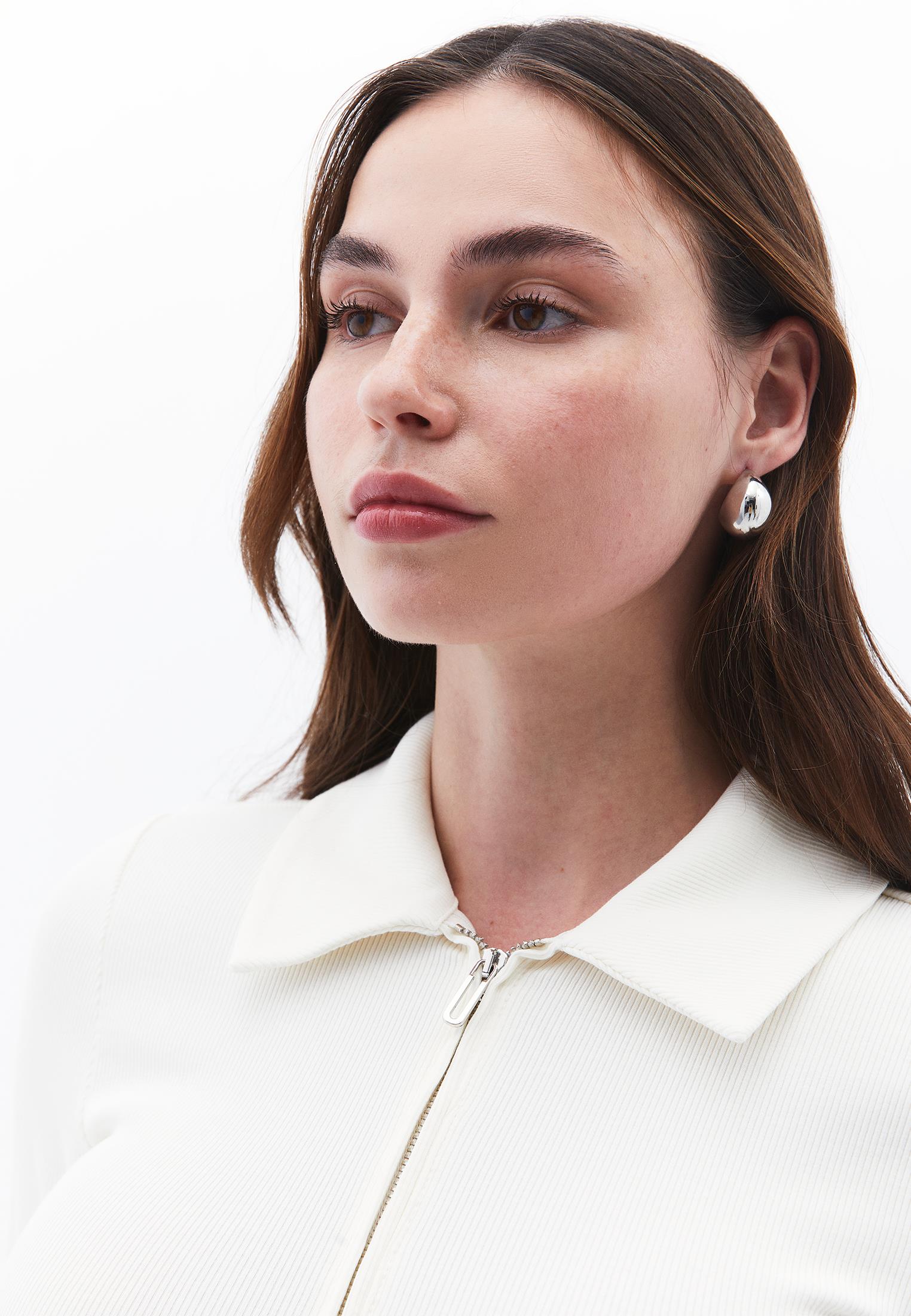 Polo Collar Long Sleeve T-Shirt With Zipper Detail - ICE MILK