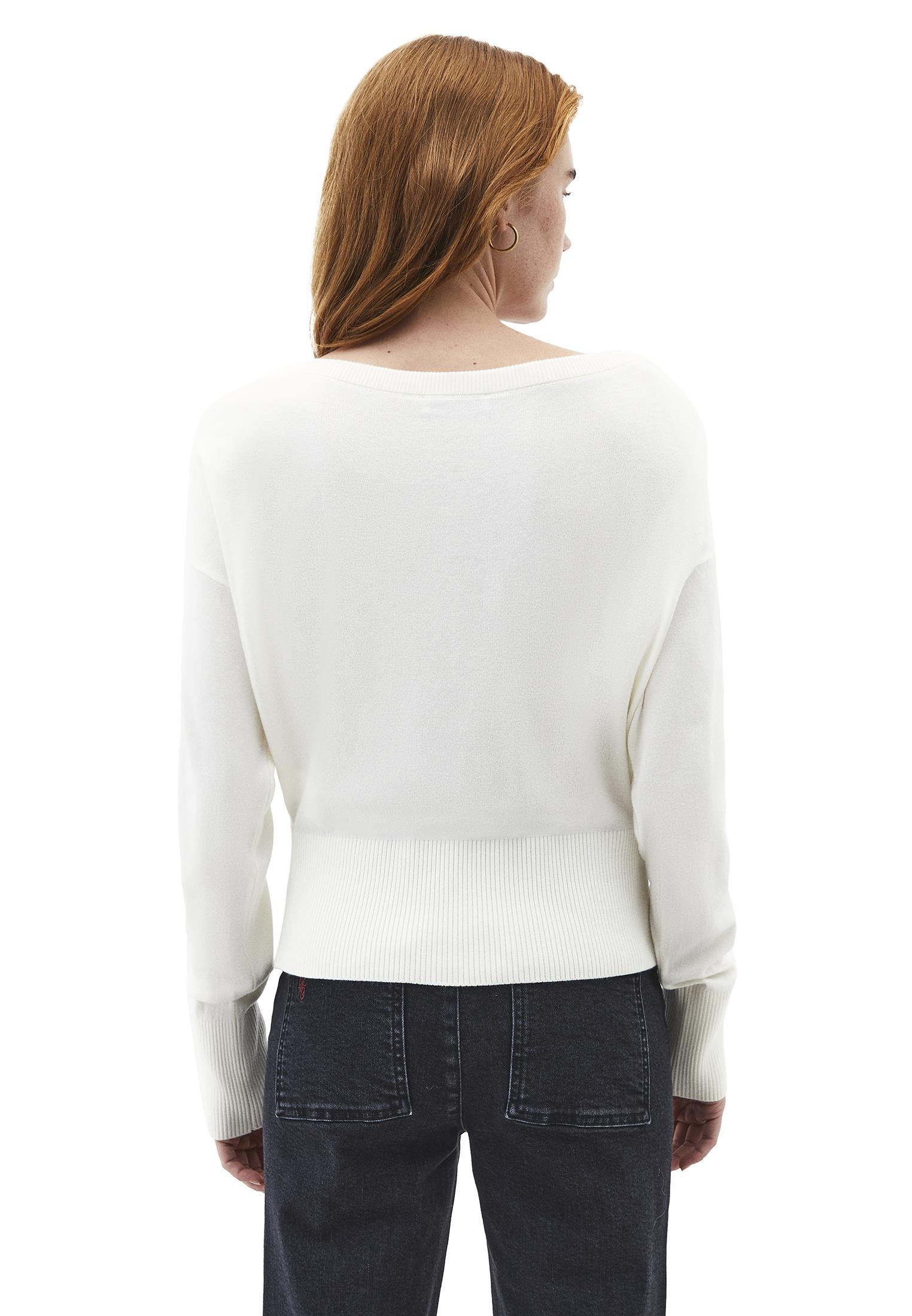Boat Neck Long Sleeve Sweater - ICE MILK