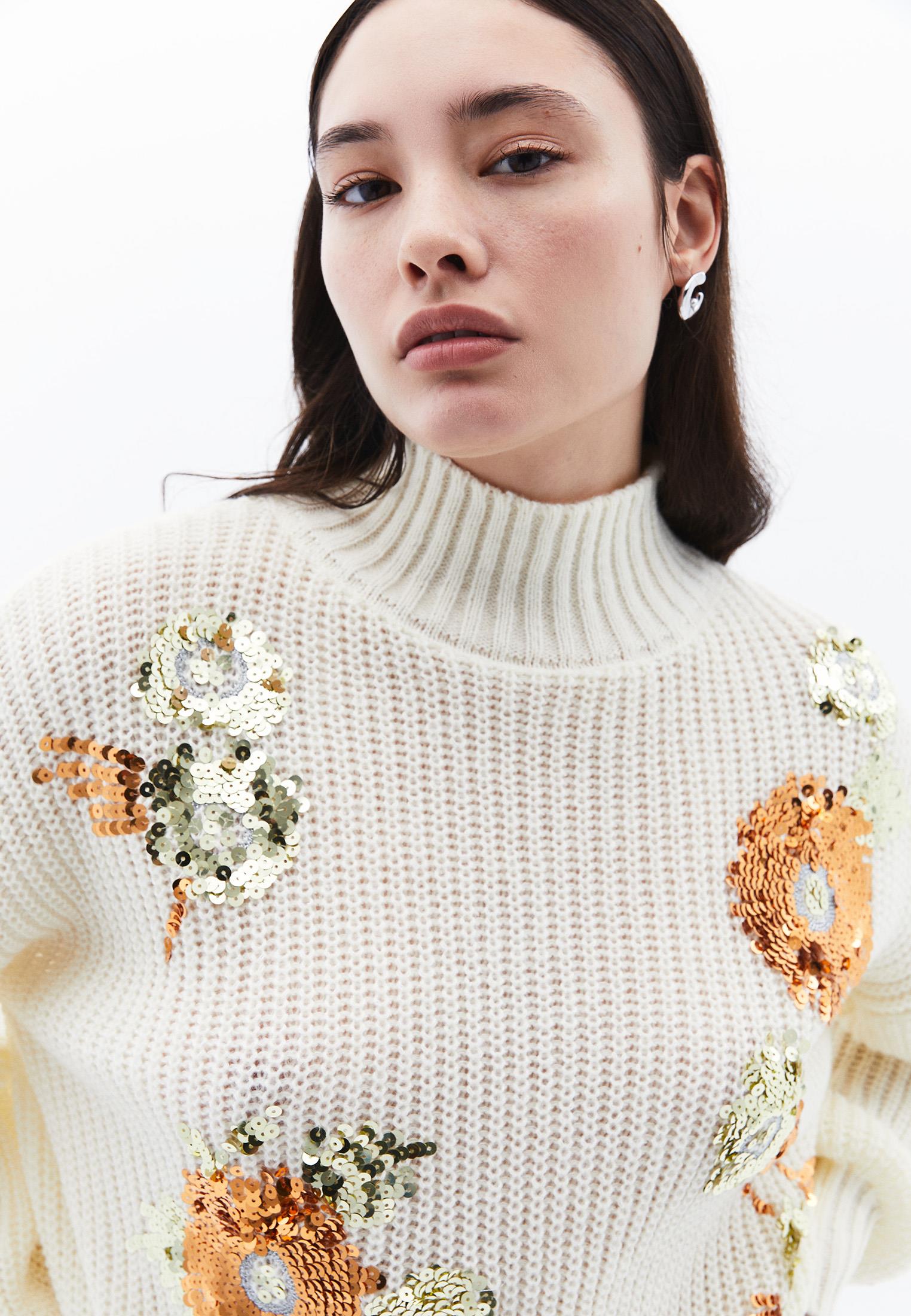 High Neck Sequin Sweater - ICE MILK