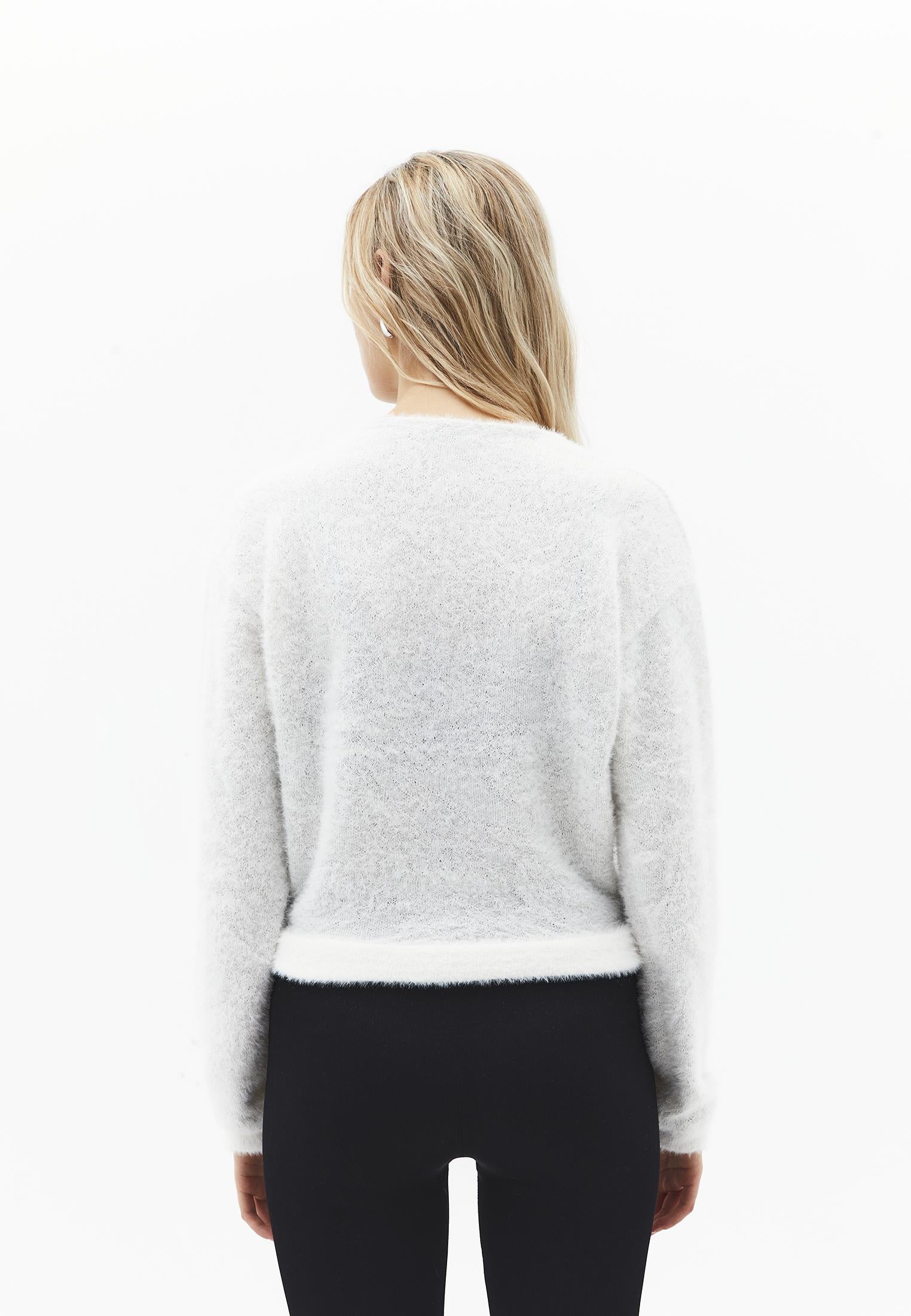 Wrap Neck Long Sleeve Knit Looking Sweater - ICE MILK