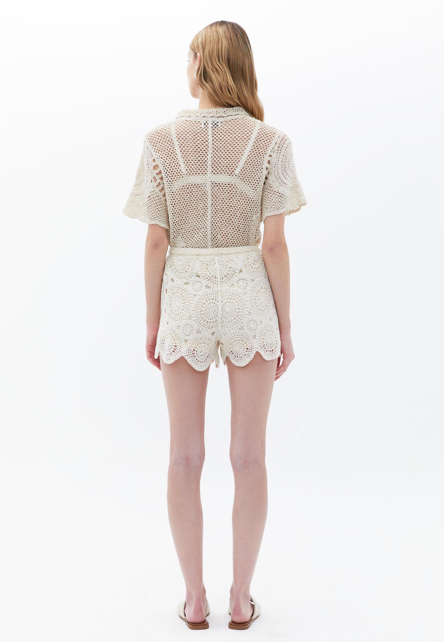 Slim Shorts Ribbed Knit Bohemian Style - ICE MILK