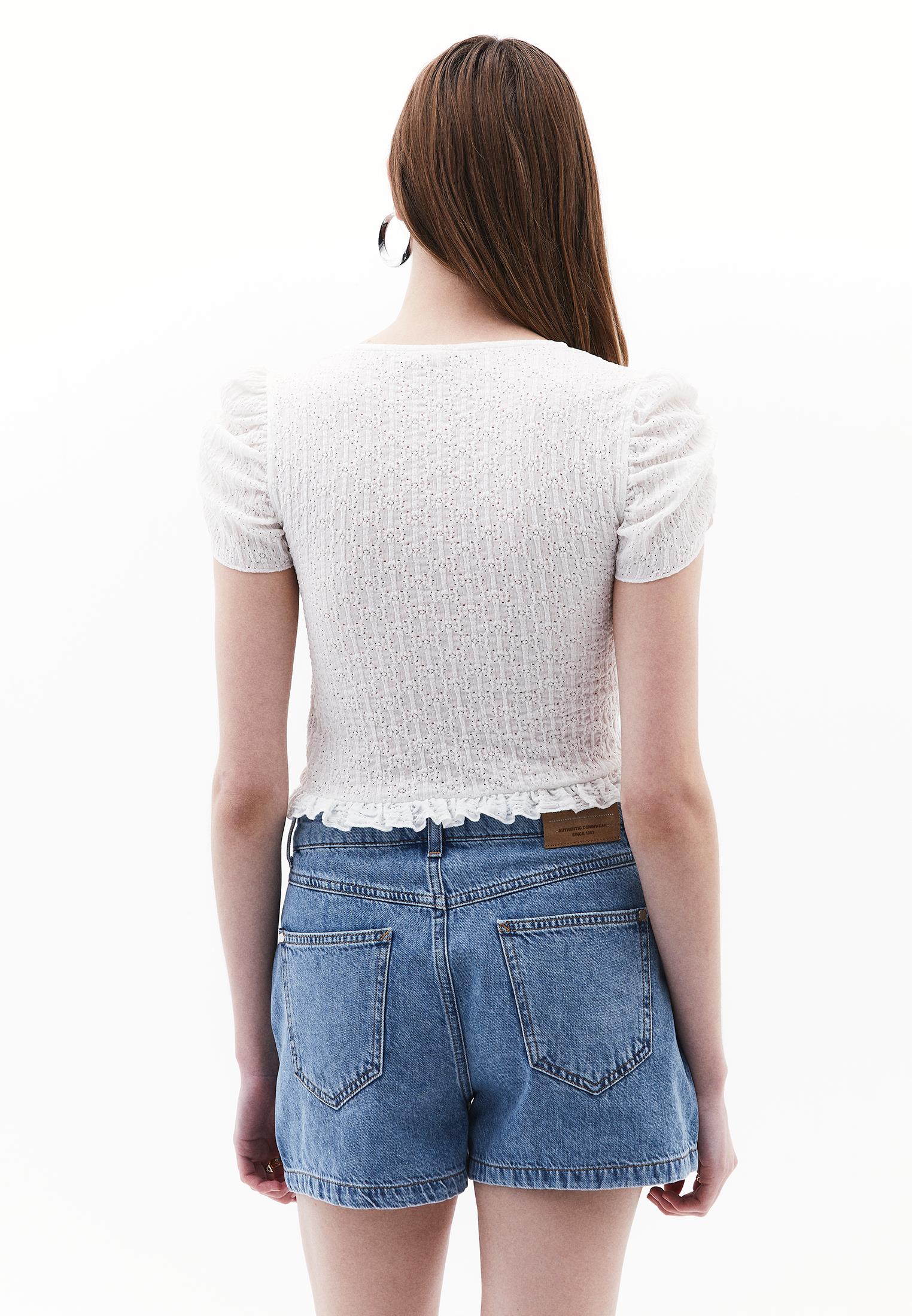 V Neck Short Sleeve Blouse - ICE MILK