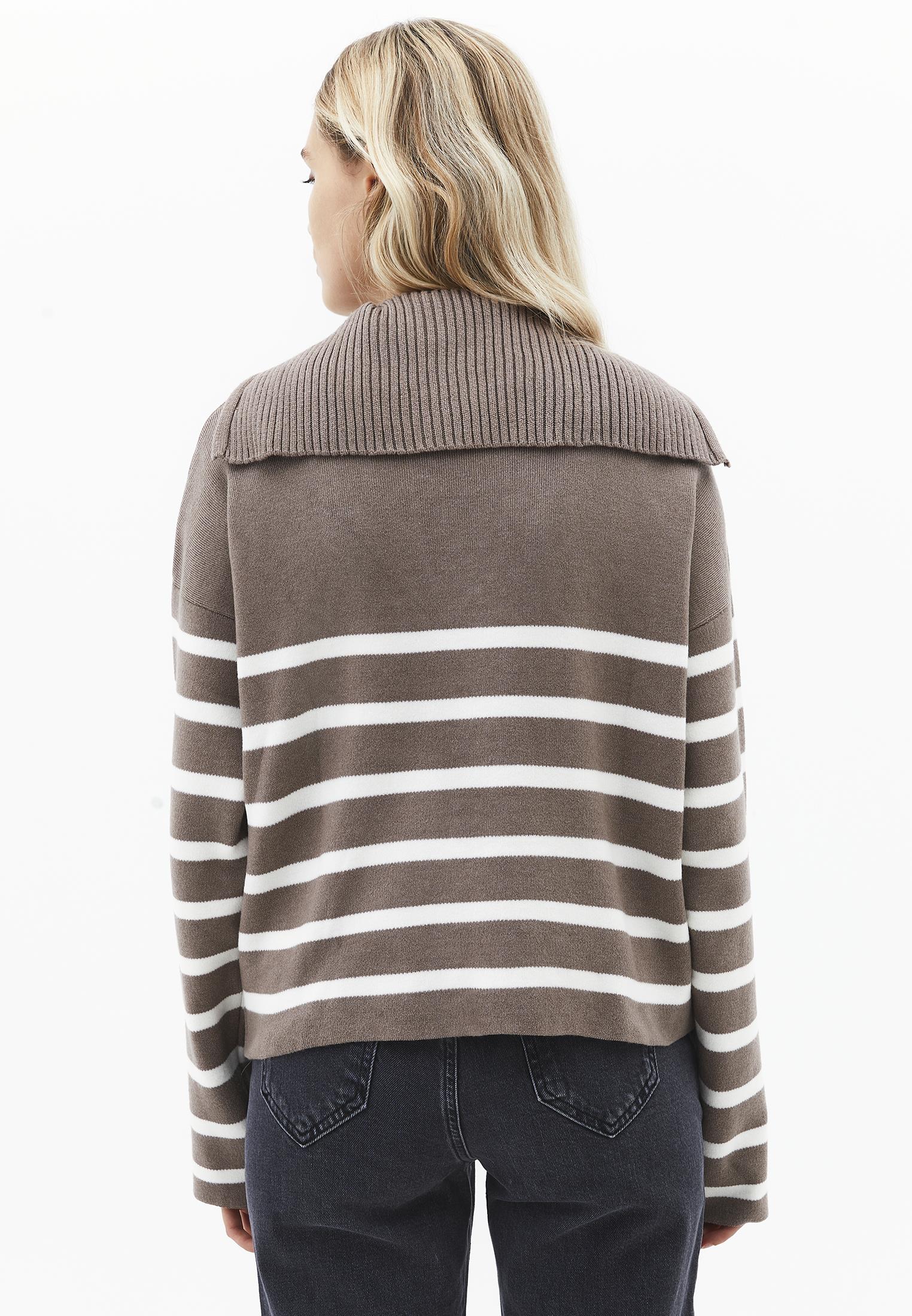 Striped Polo Collar Knit Sweater - MOREL/ICE MILK