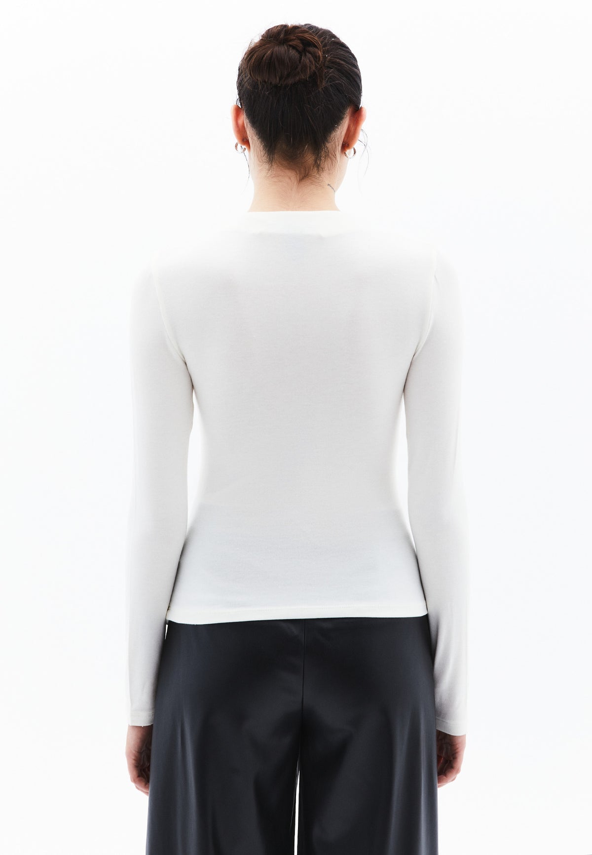 Ruched Long Sleeve High Neck Bodycon T-Shirt - ICE MILK