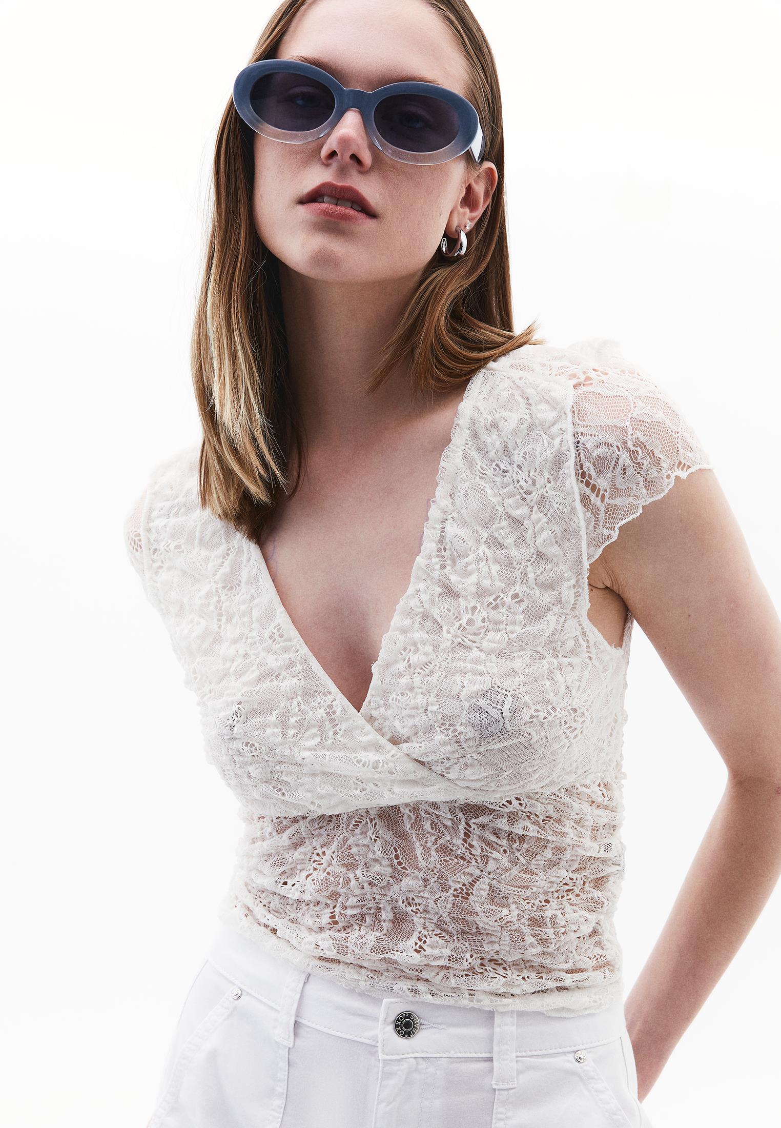 Wrap Neck Bodycon T-Shirt - ICE MILK