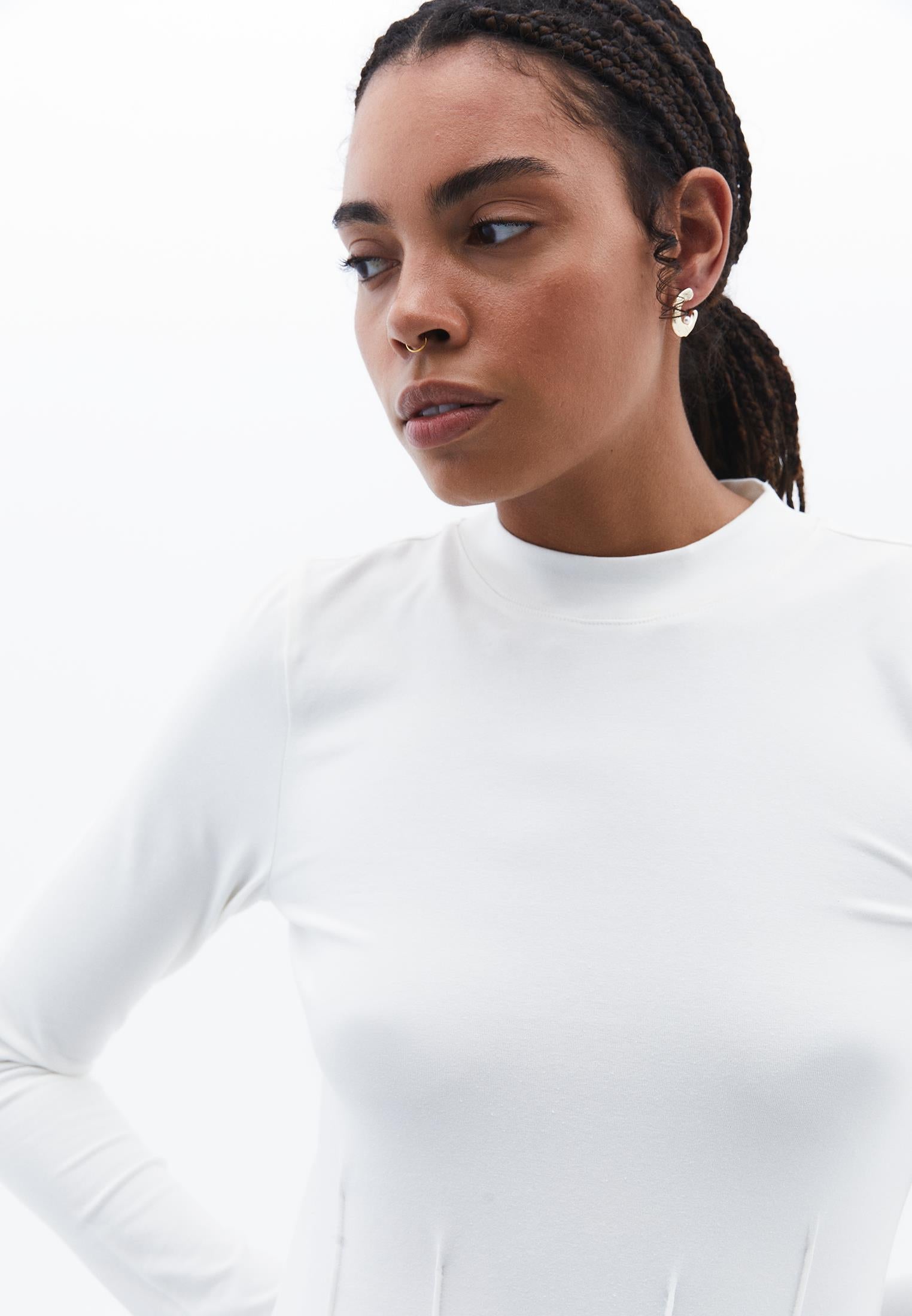 High Neck Long Sleeve T-Shirt - ICE MILK