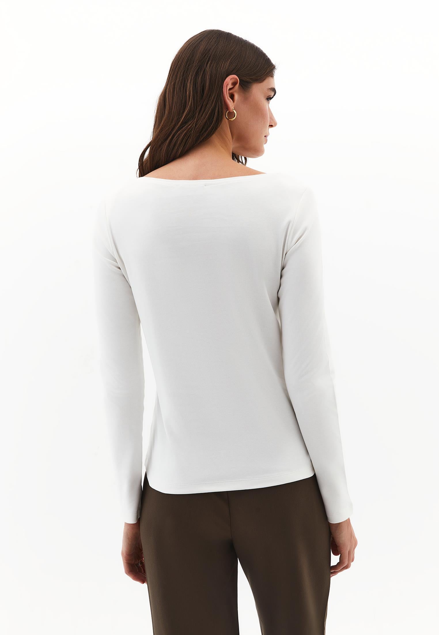 Boat Neck Long Sleeve T-Shirt - ICE MILK