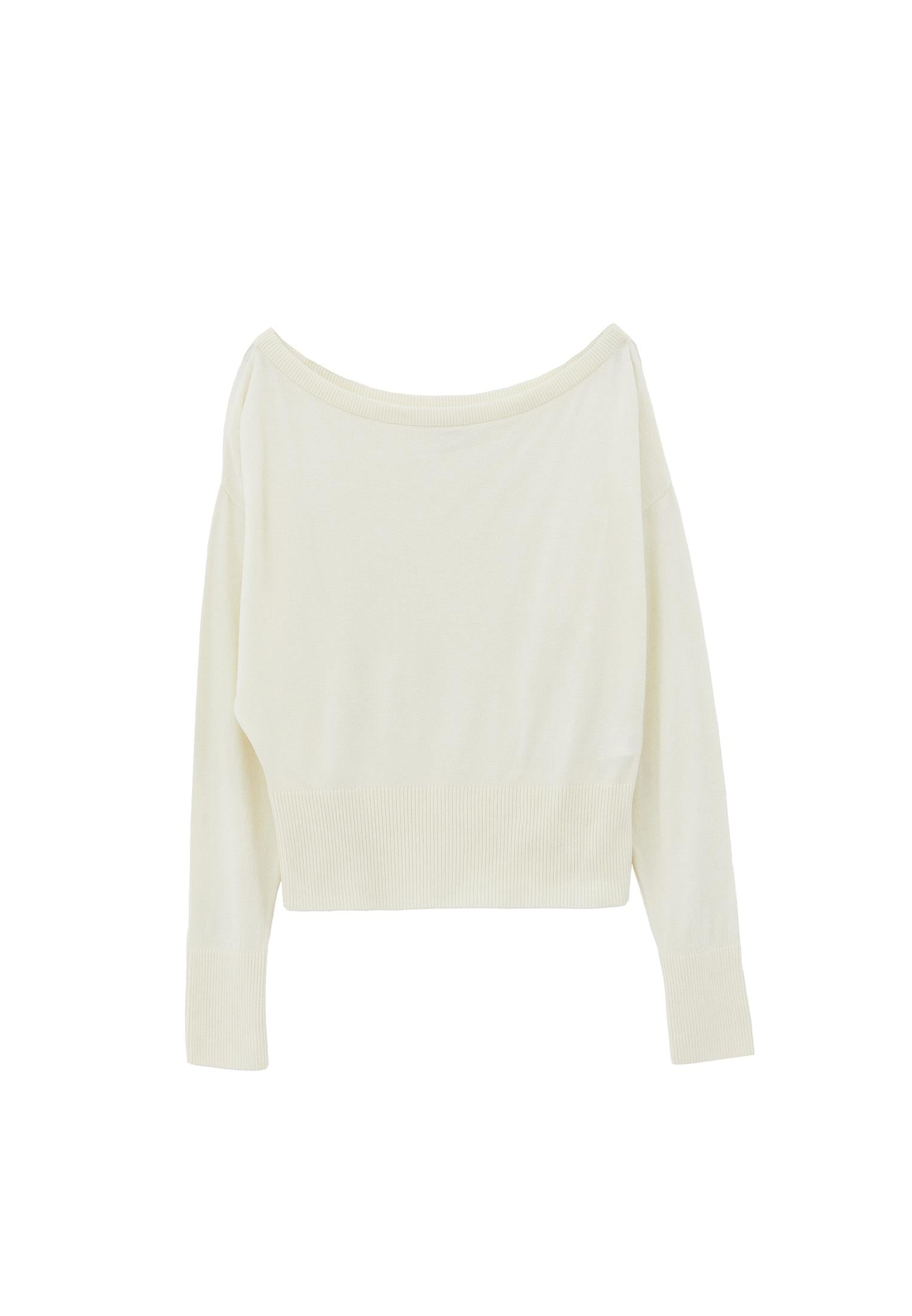 Boat Neck Long Sleeve Sweater - ICE MILK