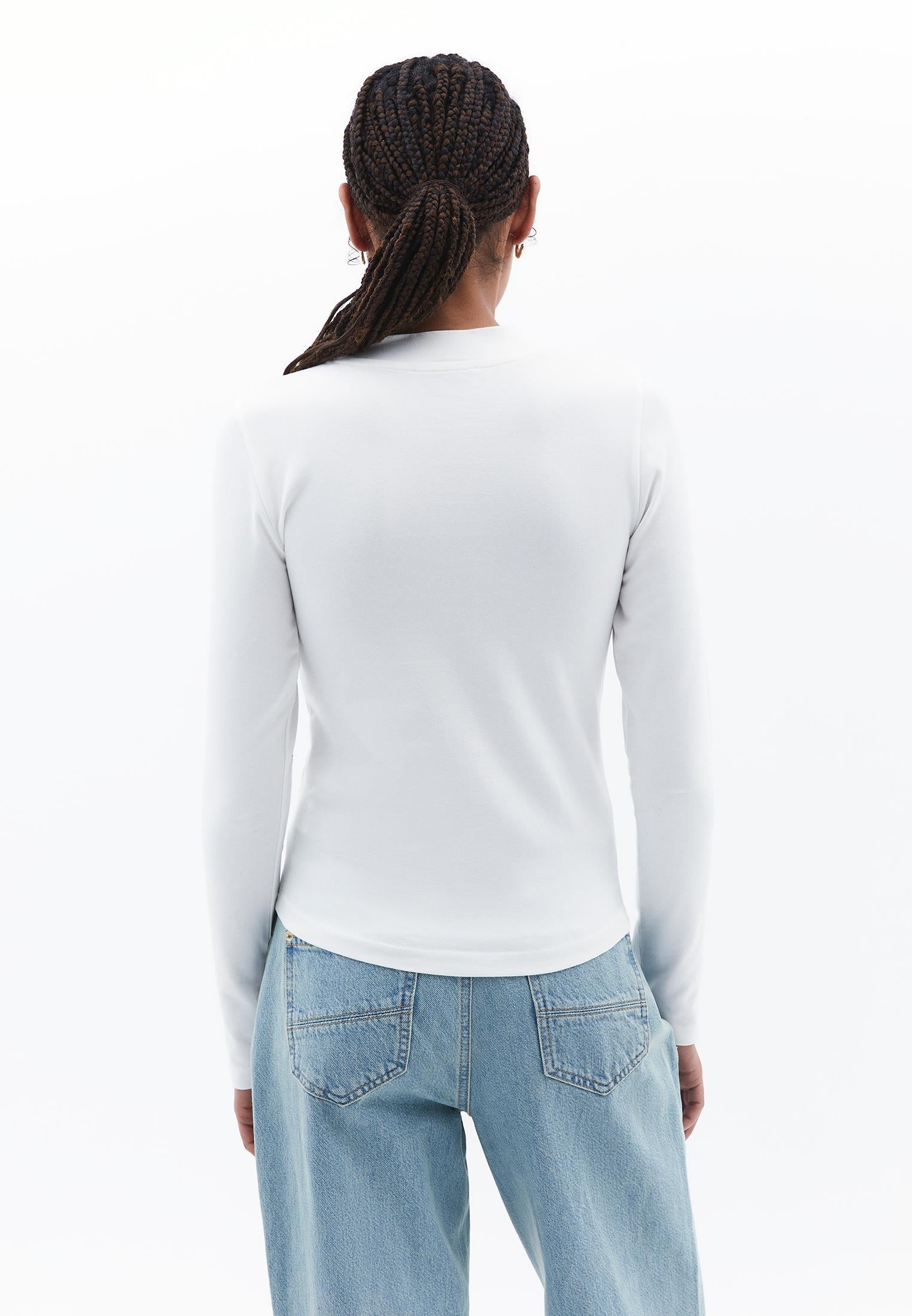 High Neck Long Sleeve T-Shirt - ICE MILK