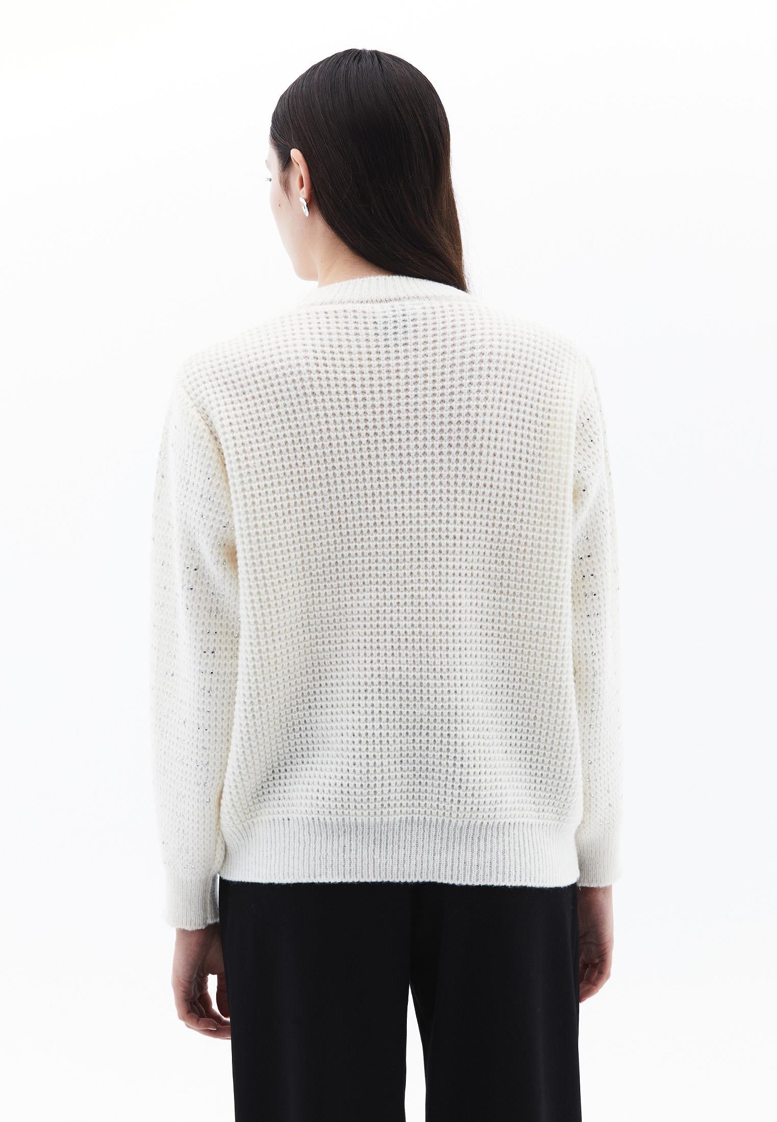 Crew Neck Long Sleeve Sweater - ICE MILK