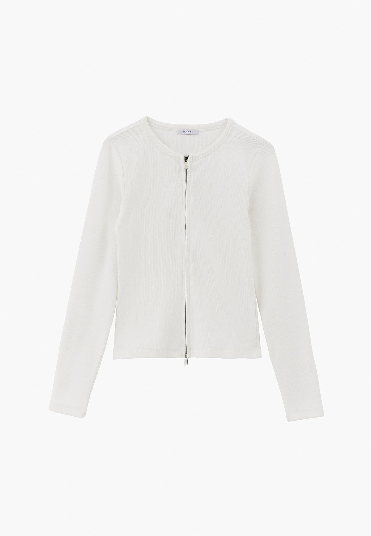 Crew Neck Long Sleeve Zip Detailed Bodycon T-Shirt - ICE MILK