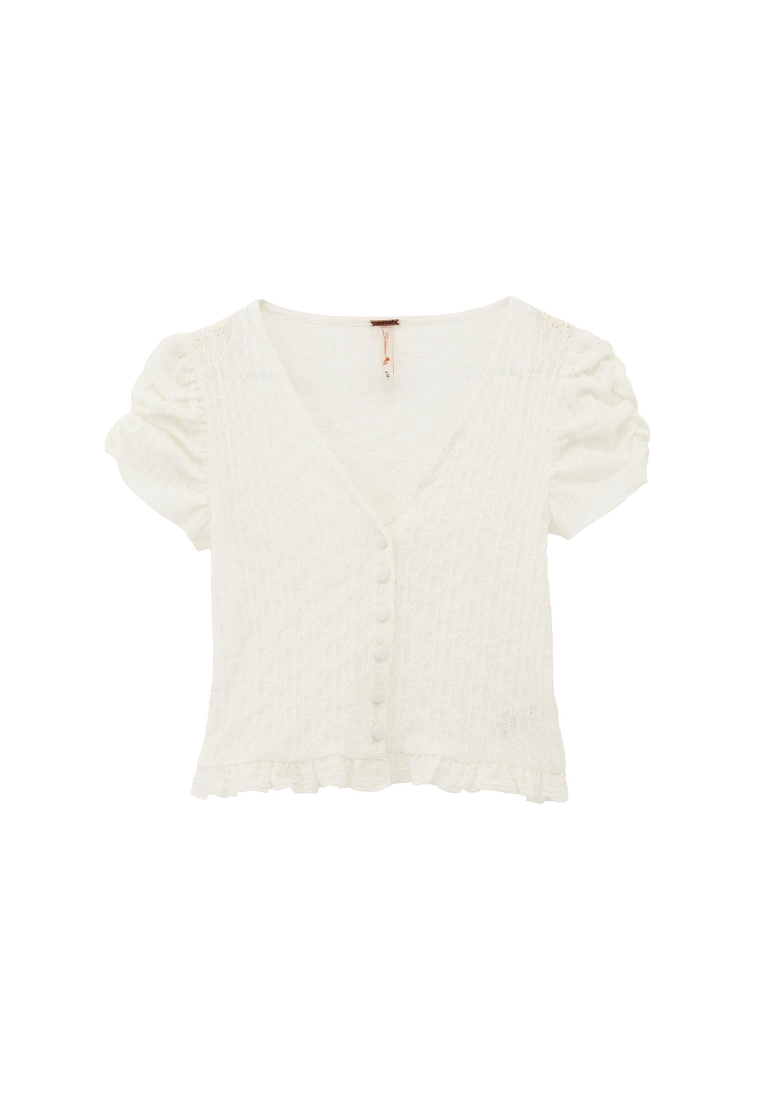 V Neck Short Sleeve Blouse - ICE MILK