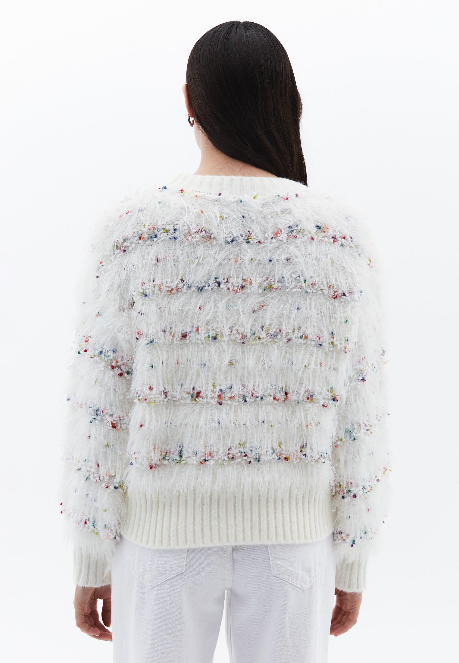 High Neck Long Sleeve Sweater With Tassel Details - ICE MILK
