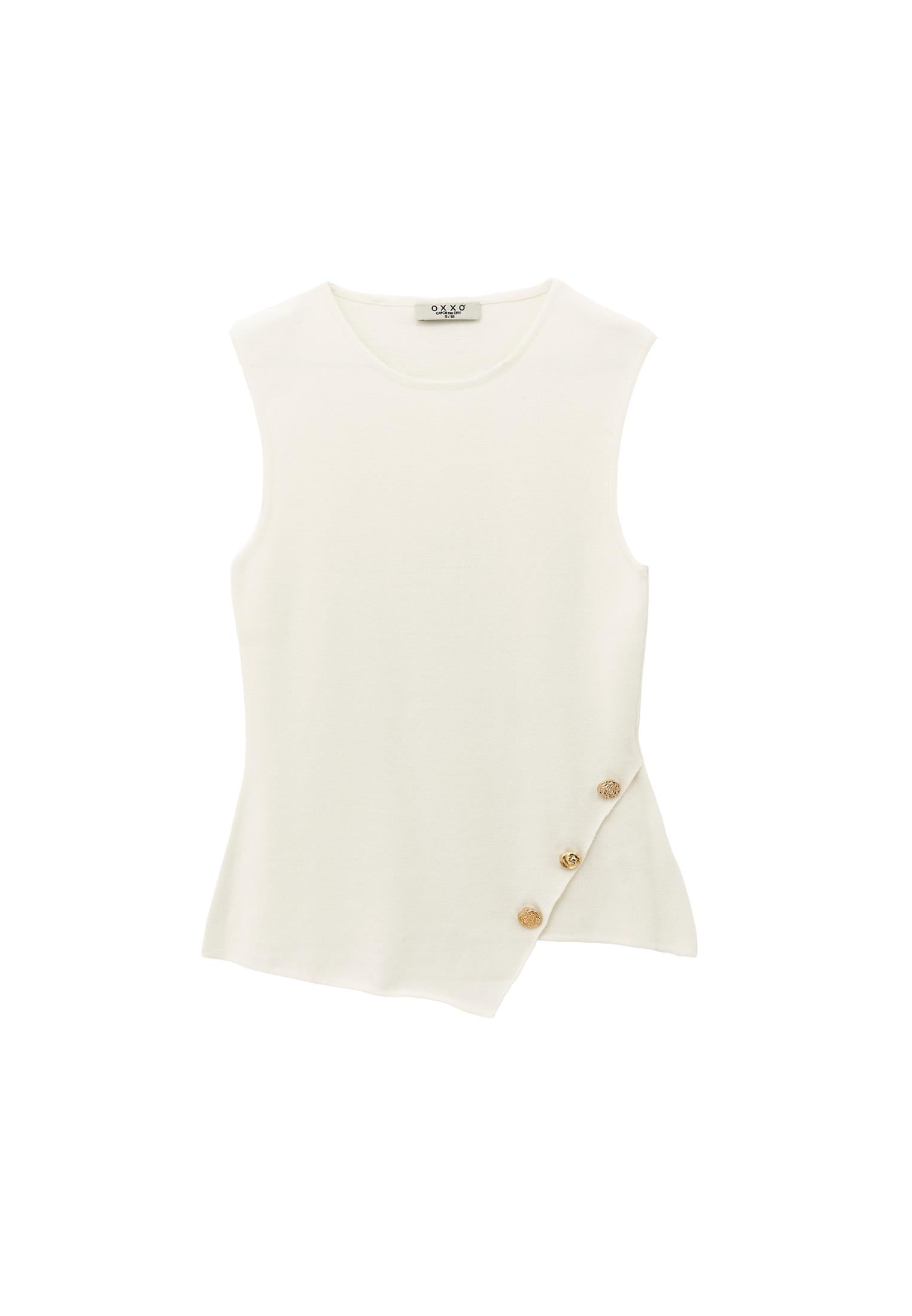 Sleeveless Tank Top With Button Details And Crew Neck - ICE MILK