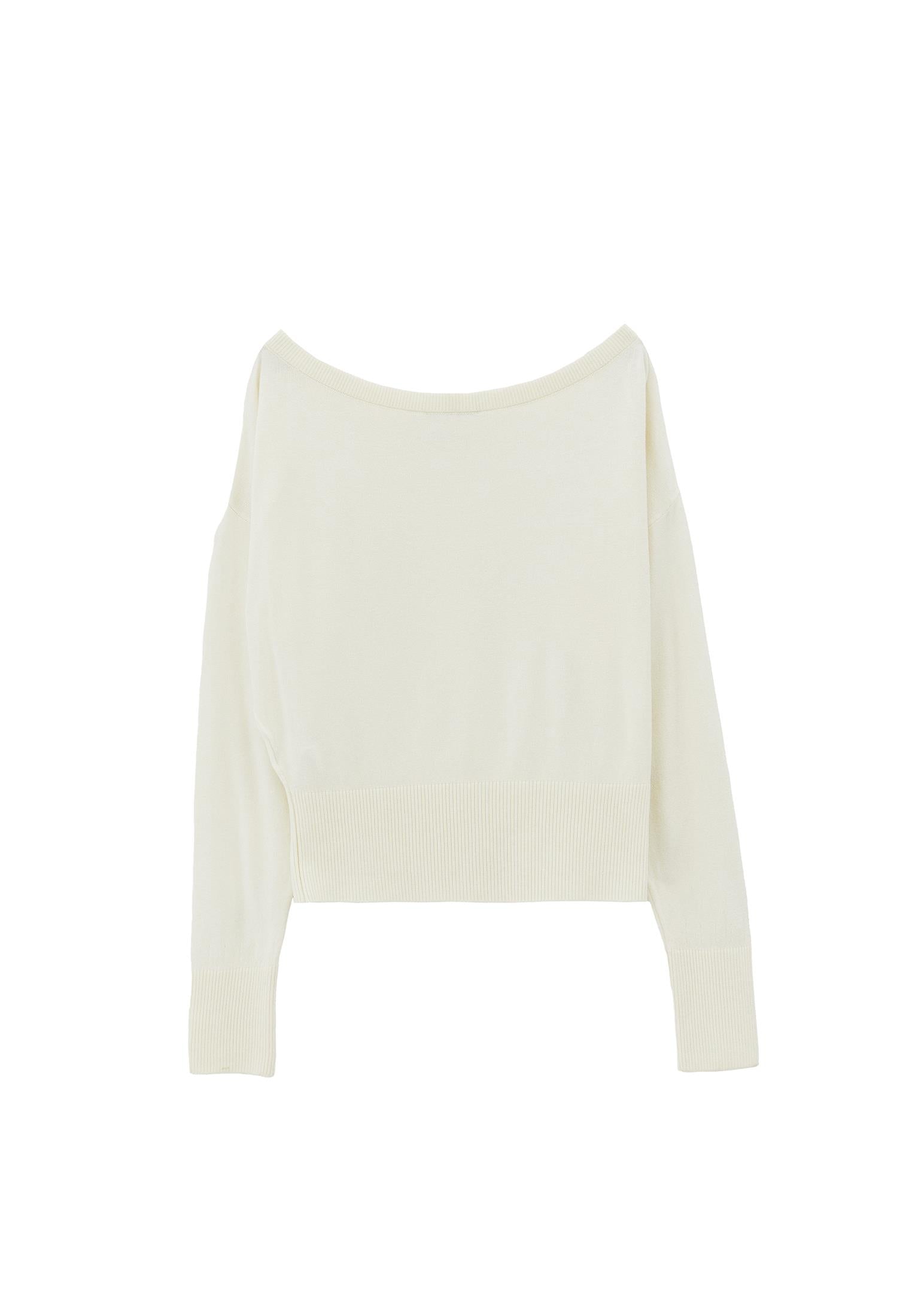 Boat Neck Long Sleeve Sweater - ICE MILK