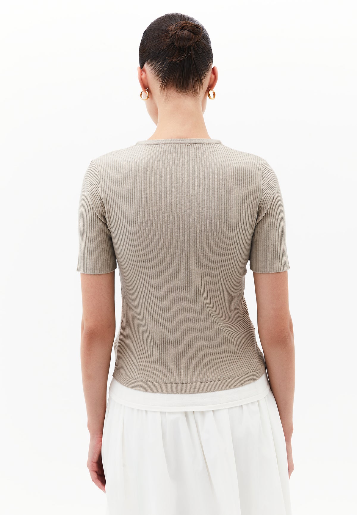 Comfortable Crew Neck T-Shirt - FEATHER GRAY / ICE MILK