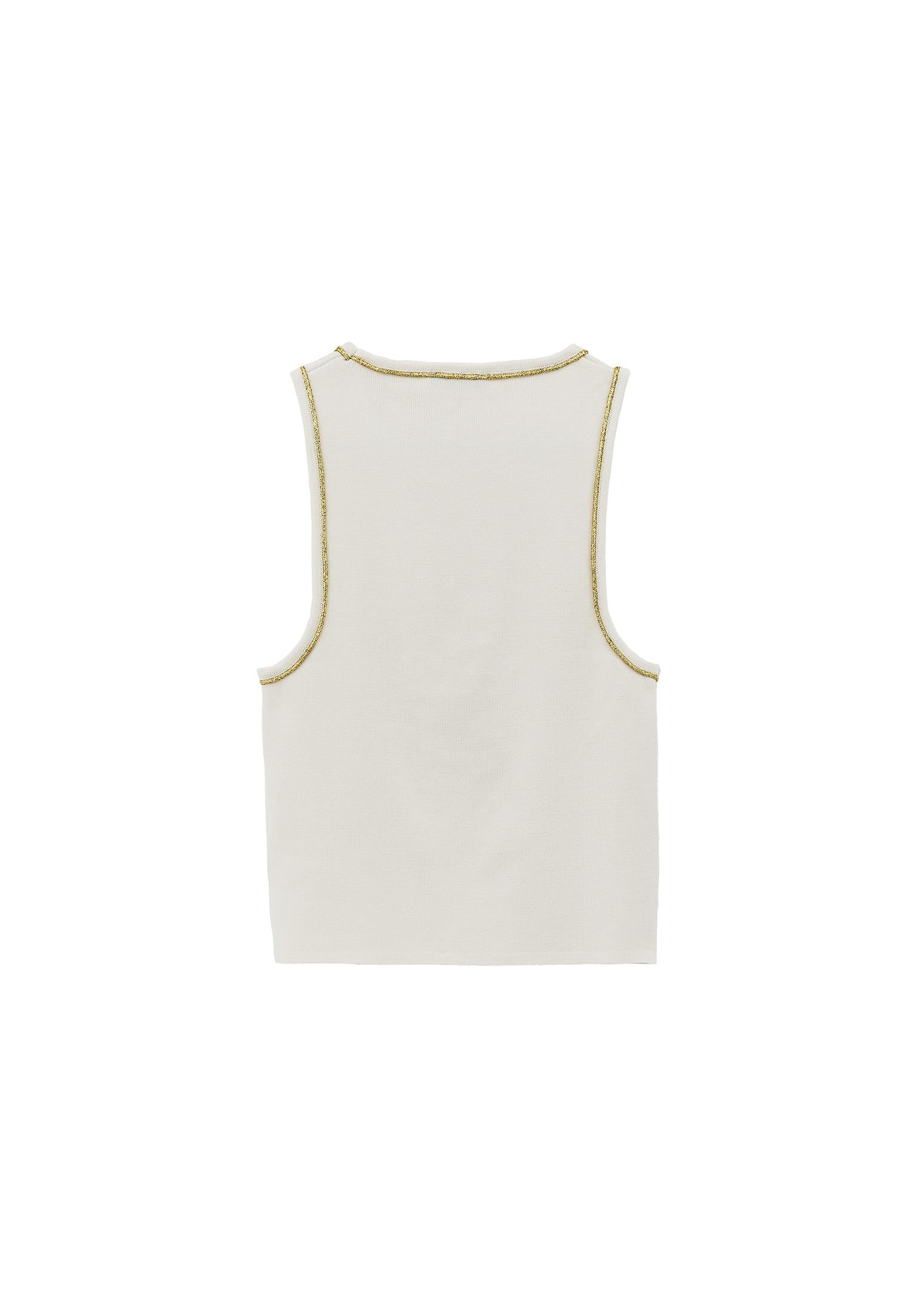 Glittery Crew Neck Sleeveless Tank Top - ICE MILK
