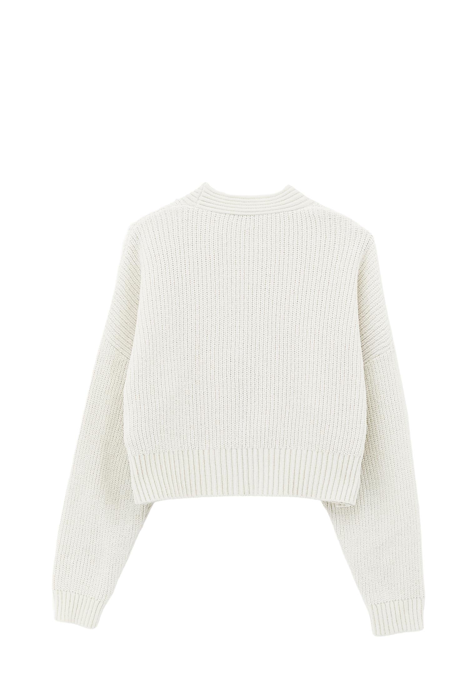 V Neck Long Sleeve Loose Cardigan - ICE MILK