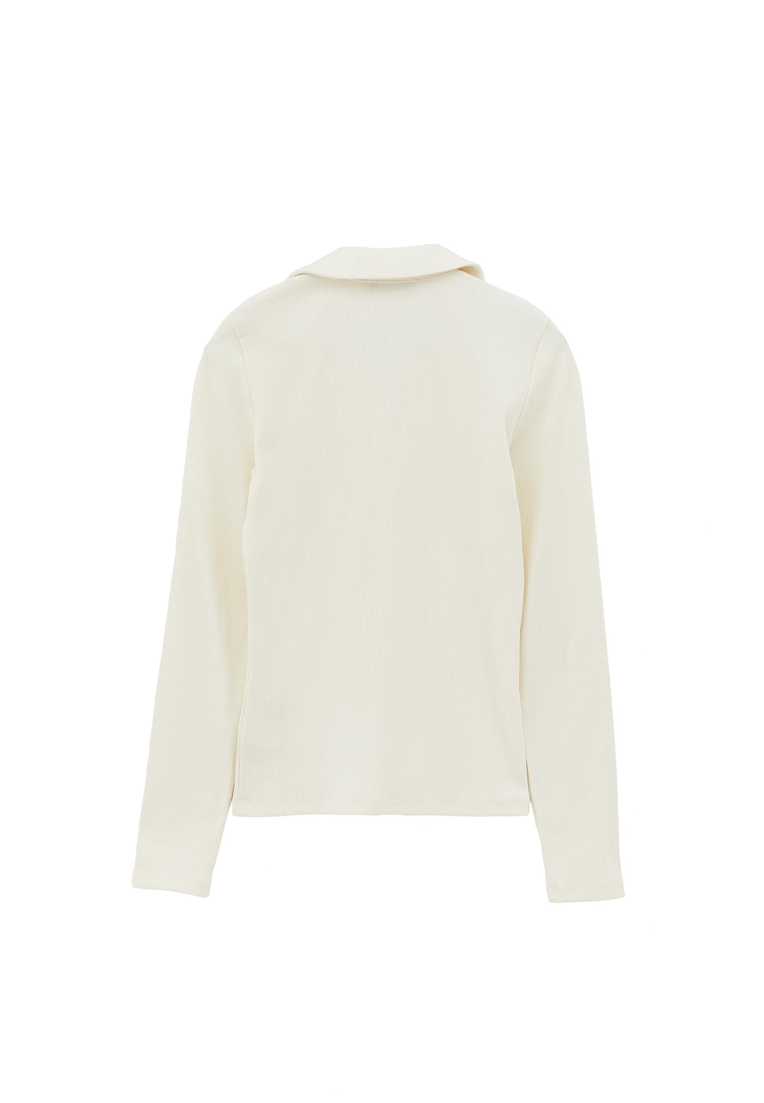 Polo Collar Long Sleeve Bodycon T-Shirt - ICE MILK